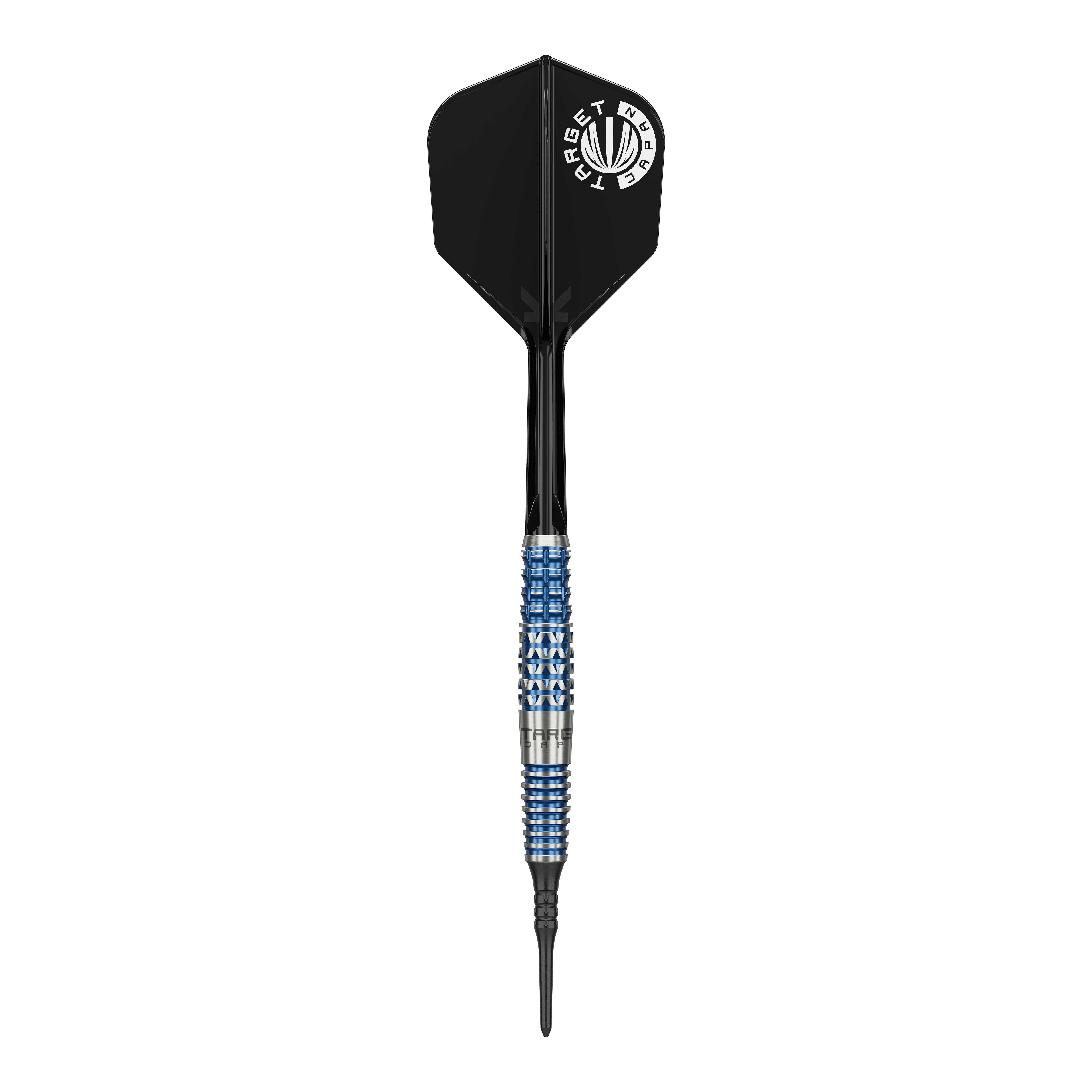 Dardos blandos Target Japan Toru Suzuki Sereno GEN2 - 20 g Das Bild zeigt einen Softdart der Marke Target Japan, Modell Toru Suzuki Sereno GEN2 mit 20g Gewicht. Der Dart hat ein auffälliges Design mit einem schwarz-blauen Griff und schwarzer Flight mit weißem Logo.