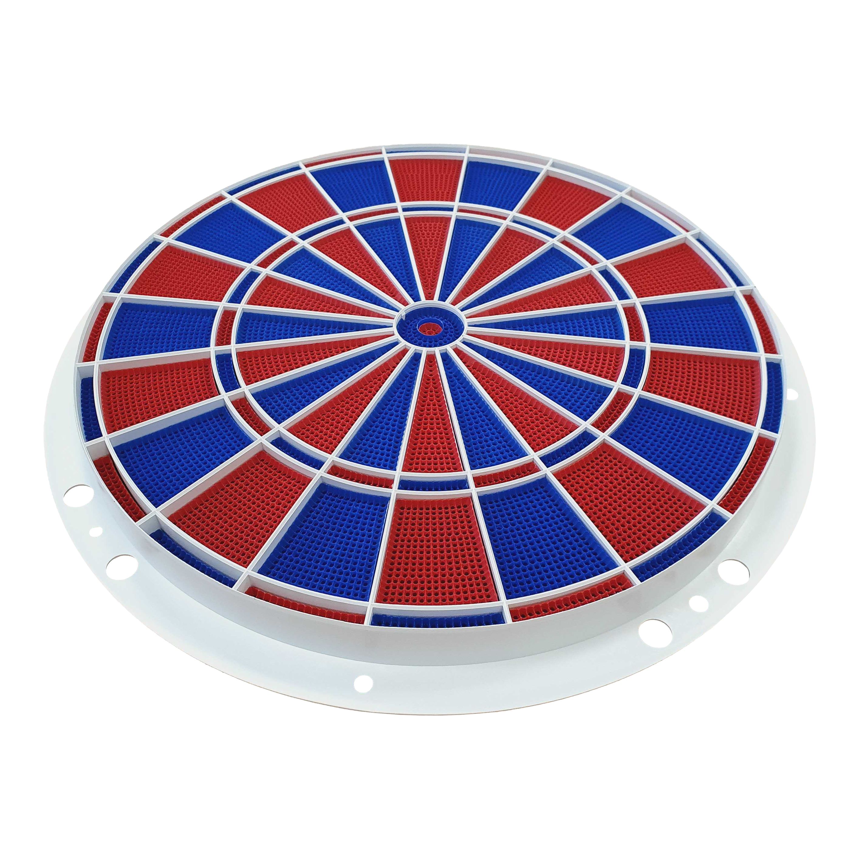 Repuestos para dardos Löwen Dart, juego de 82 segmentos y araña Das Bild zeigt ein rundes Dart-Segment- und Spider-Set in den Farben Blau und Rot. Es handelt sich um ein Ersatzteil für elektronische Dartscheiben, Modell Löwen Dart 82er.