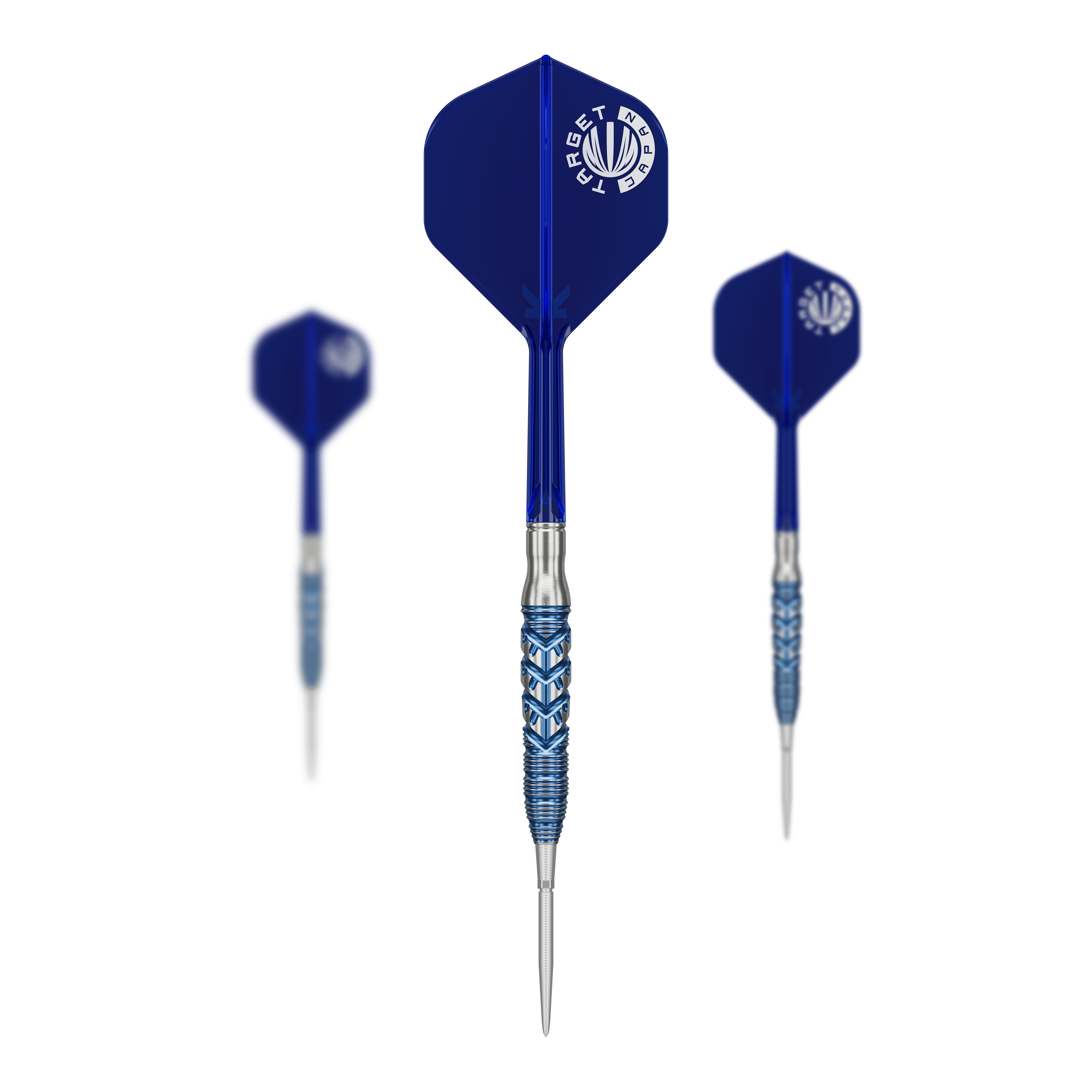 Dardos de acero Target Japan Sereno GEN3 Swiss Point Alle Teile des Target Japan Sereno GEN3 Swiss Point Steeldarts sind abgebildet. Das Set ist vollständig aufgebaut.