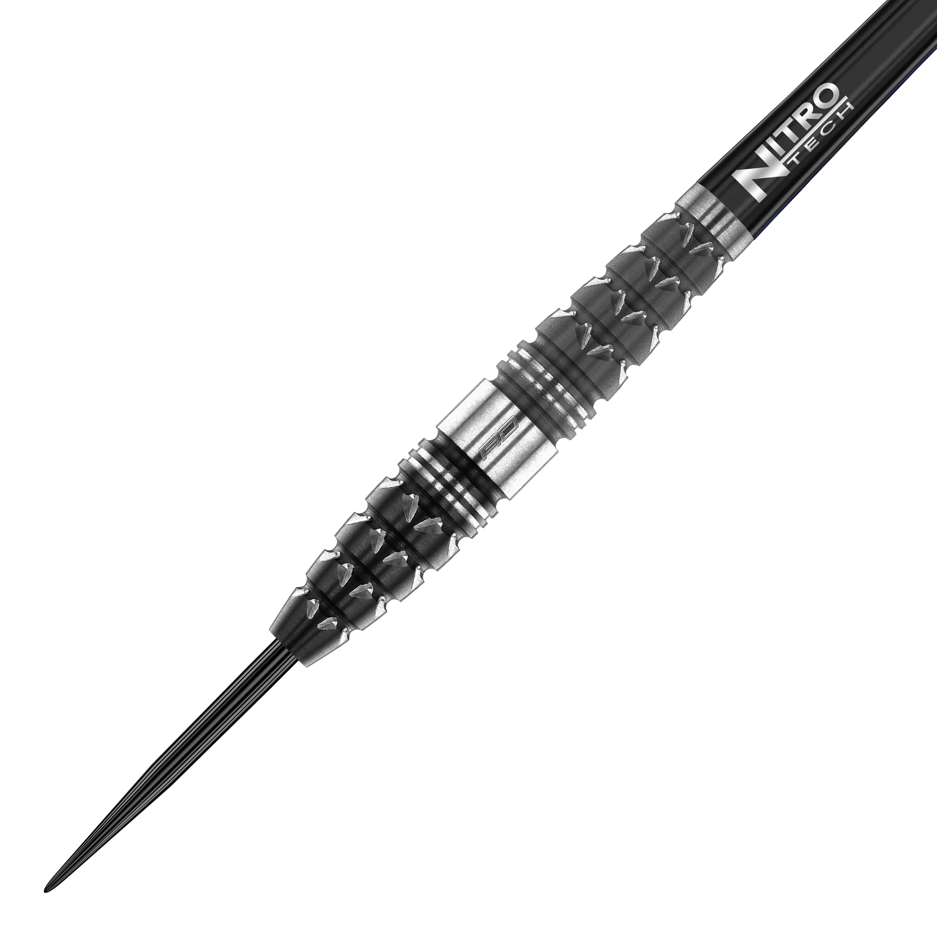 Dardos de acero Red Dragon Paradym Torpedo Das Bild zeigt einen Red Dragon Paradym Torpedo Steeldart. Der Dart hat ein schwarzes und silbernes, strukturiertes Barrel und eine Spitze aus Metall.
