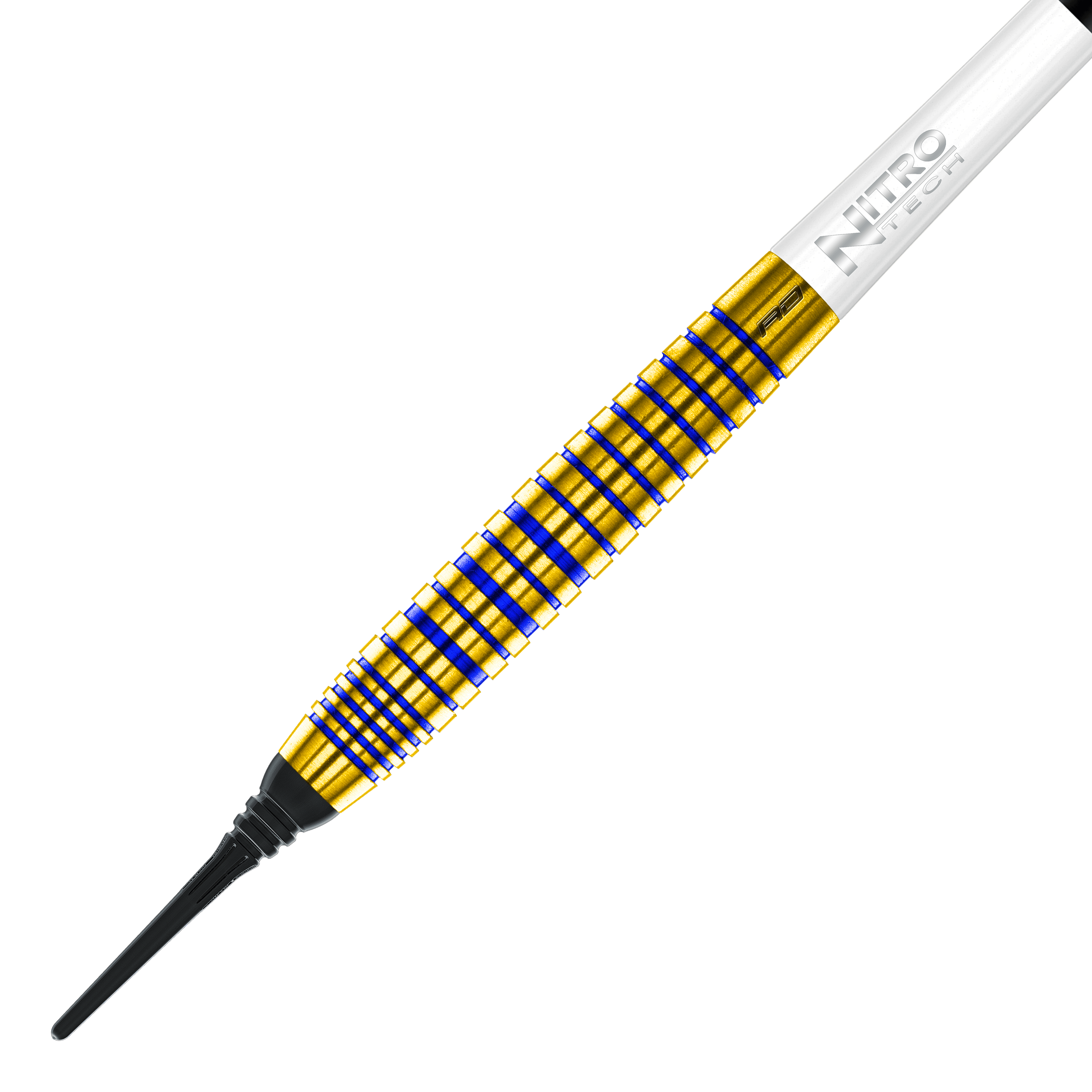 Dardos blandos Red Dragon Luke Humphries TX3 Gold SE - 20 g Das Bild zeigt einen Softdart aus der Serie „Red Dragon Luke Humphries TX3 Gold SE“ mit einem Gewicht von 20 Gramm. Der Dart hat einen goldenen Schaft mit blauen Rillen und einer weißen „Nitro Tech“-Schraube.