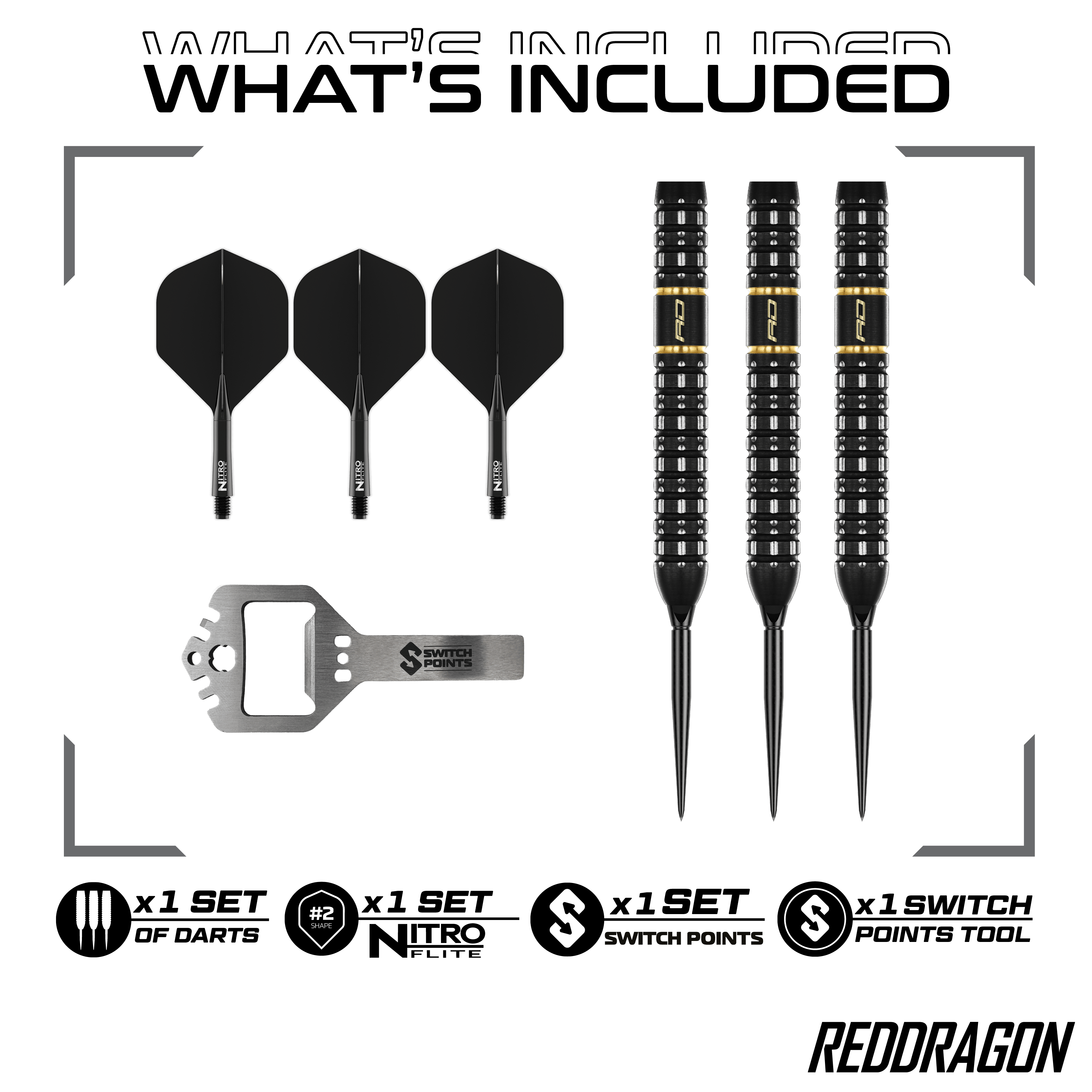 Dardos de acero de punto de conmutación paralelo Red Dragon Ascenso Hier sind die Red Dragon Ascend Parallel Switch Point Steeldarts zu sehen. Sie verfügen über eine parallele Form und wechselbare Spitzen.