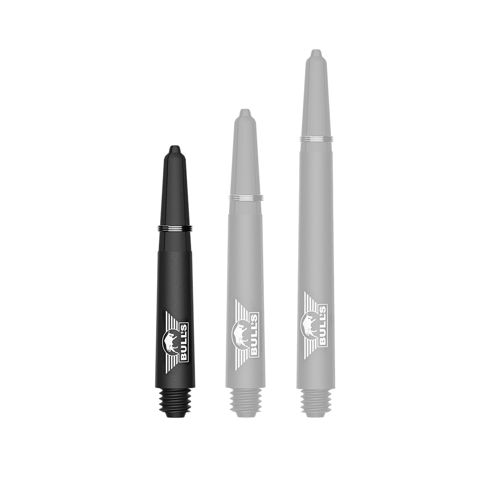 Ejes de carbono Bulls NL Capo - Negro Ein Bild mit dem Dateinamen BU55340_BullsNL_Capo_Carbon_Shafts_Schwarz_Short_34mm_1. Zu sehen ist wahrscheinlich ein kurzer schwarzer Carbon-Shaft für Darts.
