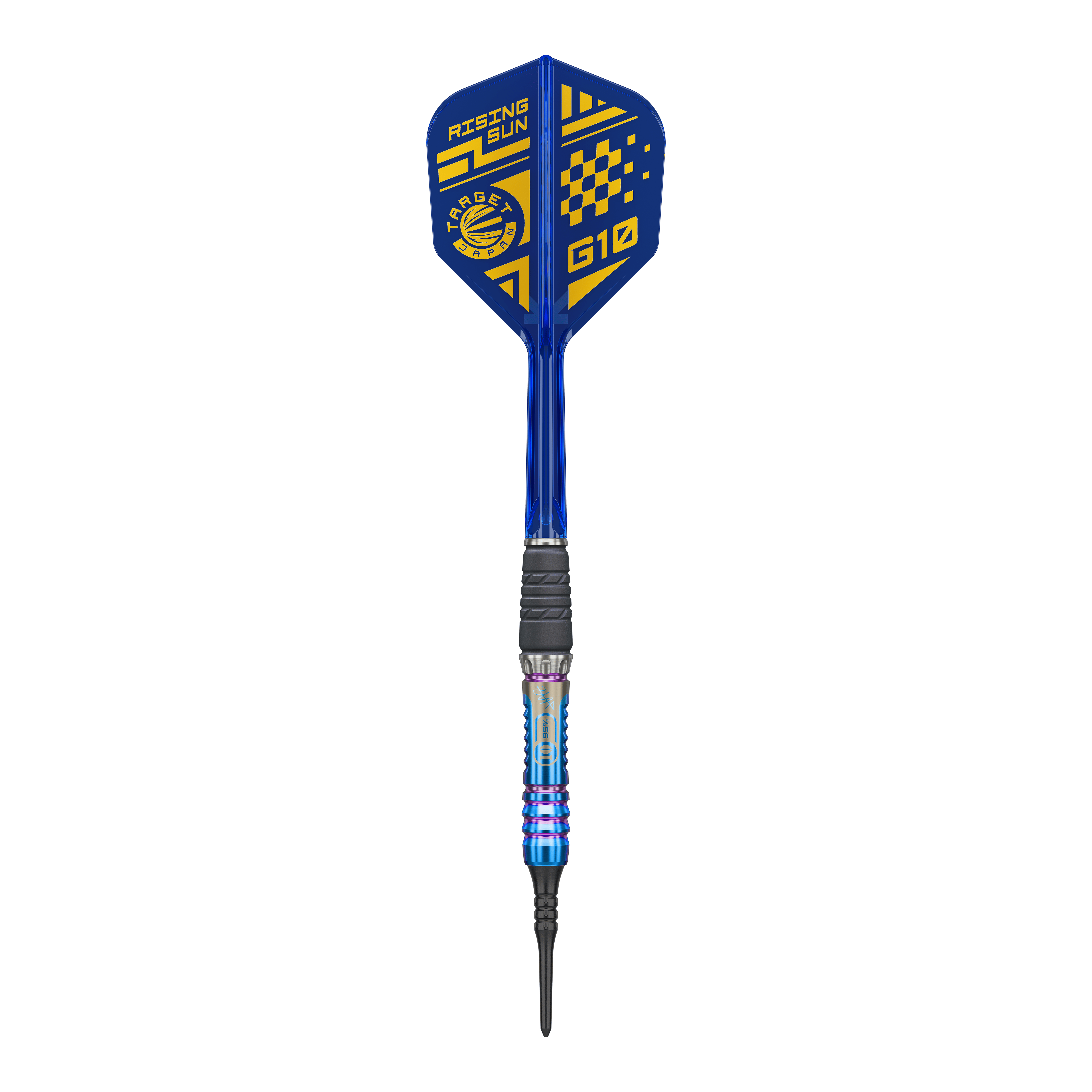Dardos blandos Target Japan Rising Sun GEN10 - 21,5 g Dieses Bild zeigt den Target Japan Rising Sun GEN10 Softdarts mit 21,5g. Der Dart besticht durch seine auffällige Gestaltung und hervorragende Verarbeitung.