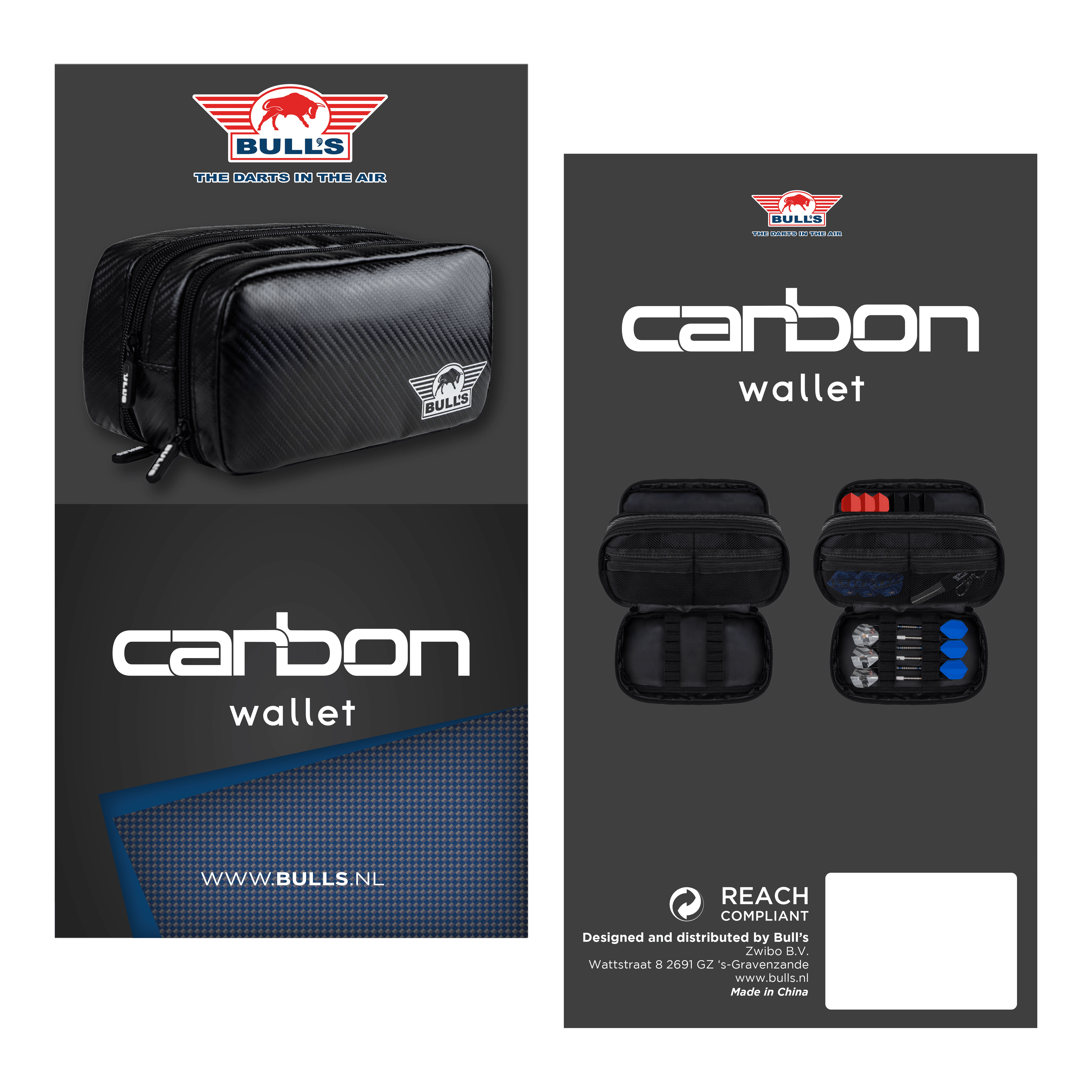 Cartera de carbono Bulls NL Auf dem Foto ist das Bulls NL Carbon Wallet zu sehen. Es handelt sich um ein hochwertiges Dart-Accessoire zur Aufbewahrung.