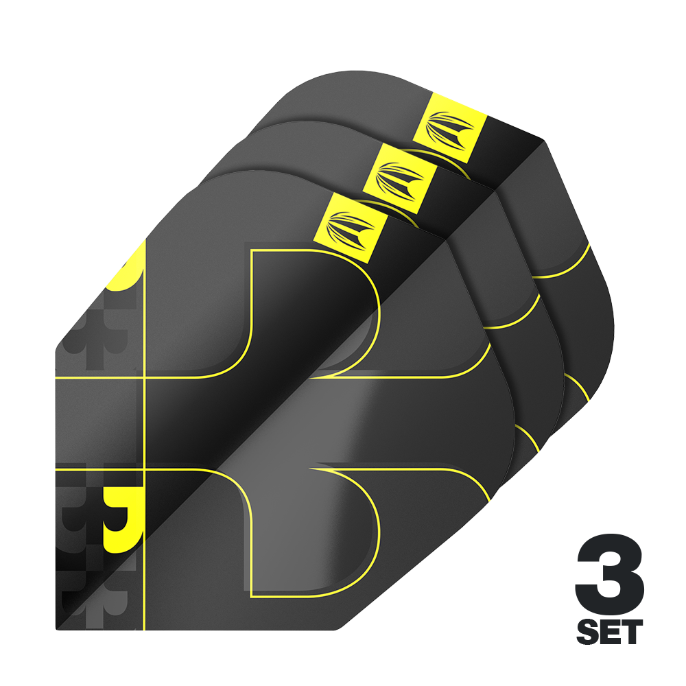 Vuelos Target ProUltra Bolide Void No6 Das Bild zeigt das Produkt "Target ProUltra Bolide Void No6 Flights" in einer schwarzen und gelben Farbkombination. Es sind drei Sets der Flights abgebildet.