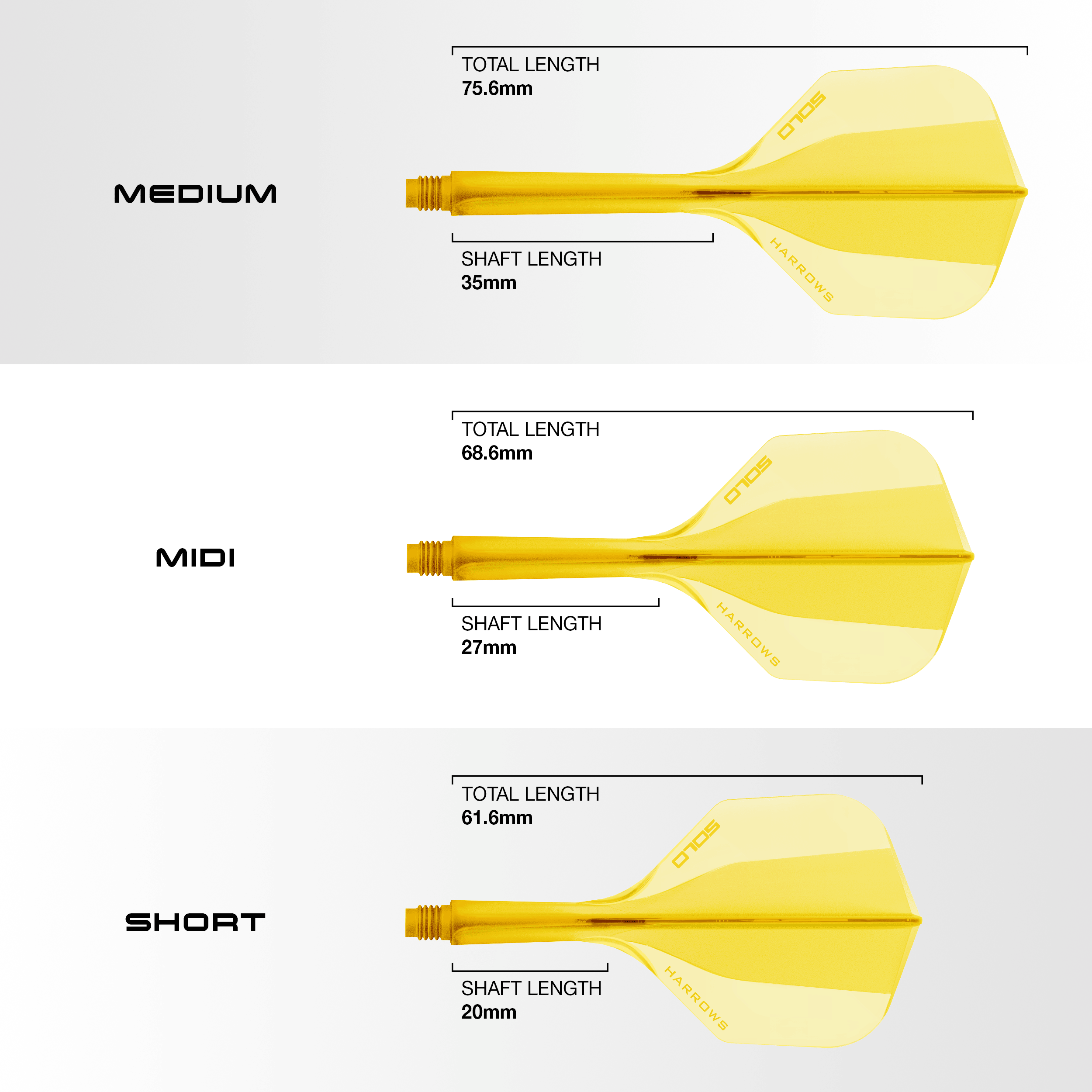 Sistema de eje de vuelo Harrows Solo No6 - Amarillo Dieses Bild zeigt das Harrows Solo No6 Flight-Shaft-System in Gelb. Es handelt sich um ein Zubehörteil für Darts.