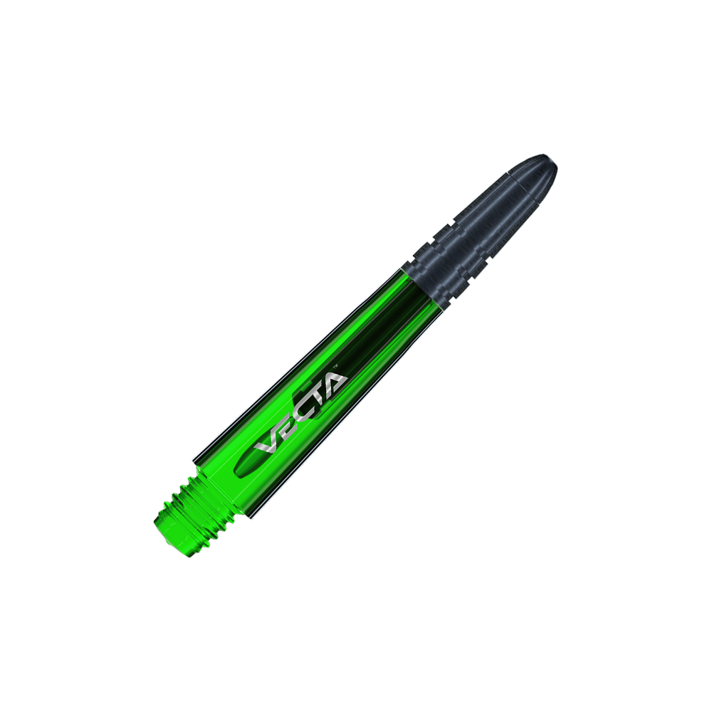 7025-104_Winmau_Vecta_Shafts_Gr-n_34mm_2 Das Bild zeigt einen grünen Winmau Vecta Shaft für Darts. Der Schaft hat ein glänzendes, metallisches Design mit der Aufschrift "VECTA".