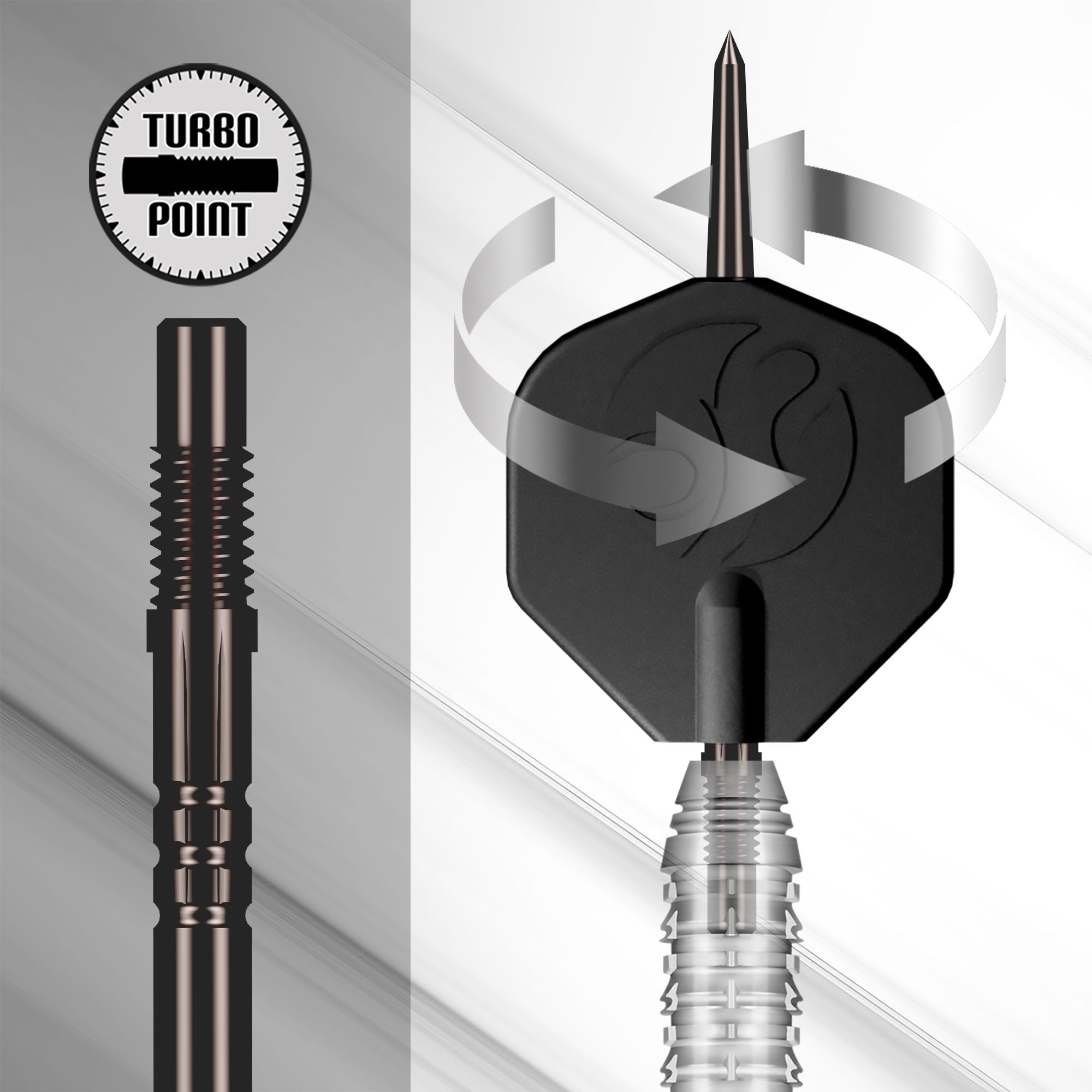Herramienta de punta turbo de disparo Das Foto zeigt das Shot Turbo Point Tool. Dieses Tool wird für den Wechsel und die Pflege von Dartspitzen verwendet.