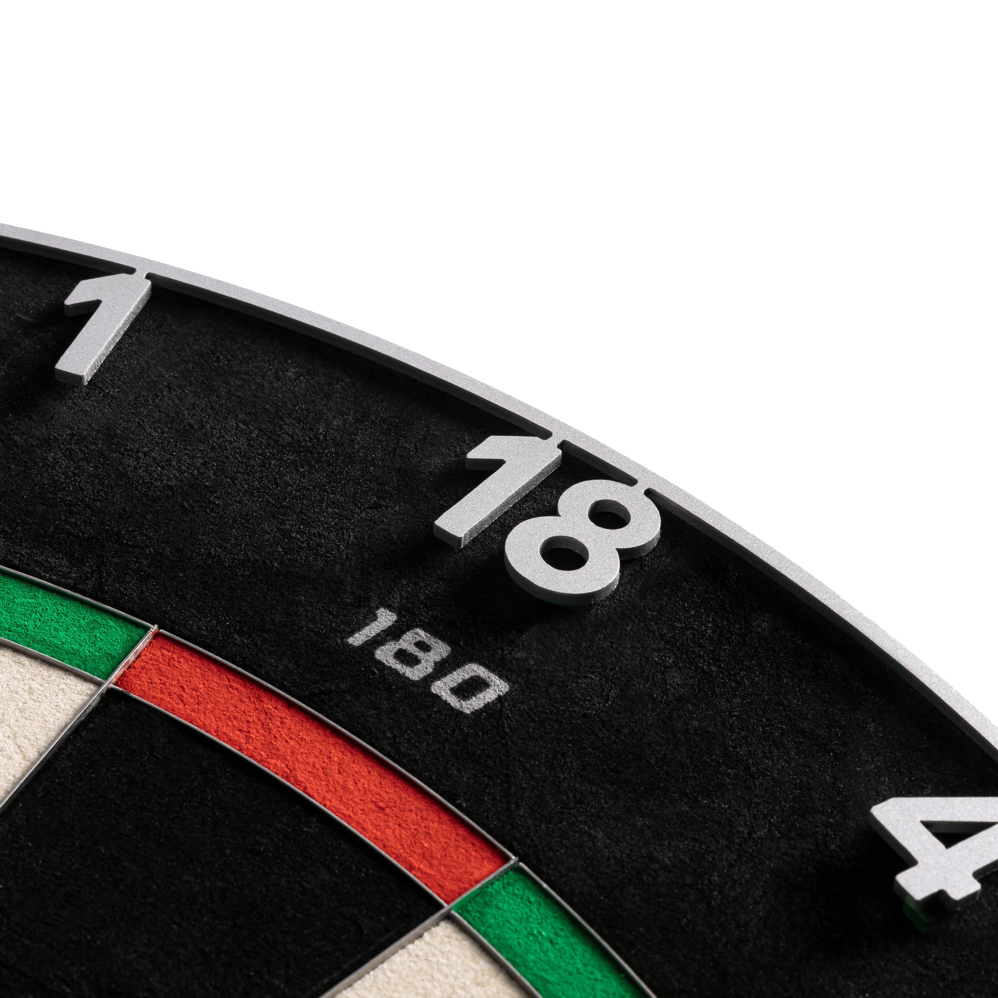 Diana de dardos de acero Endorphine de precisión 180 con anillo numerado - Gris plomo Das Precise 180 Endorphine Steeldartboard mit Nummernring in Gunmetal wird dargestellt. Es handelt sich um ein langlebiges und präzises Dartboard für verschiedene Spiellevel.