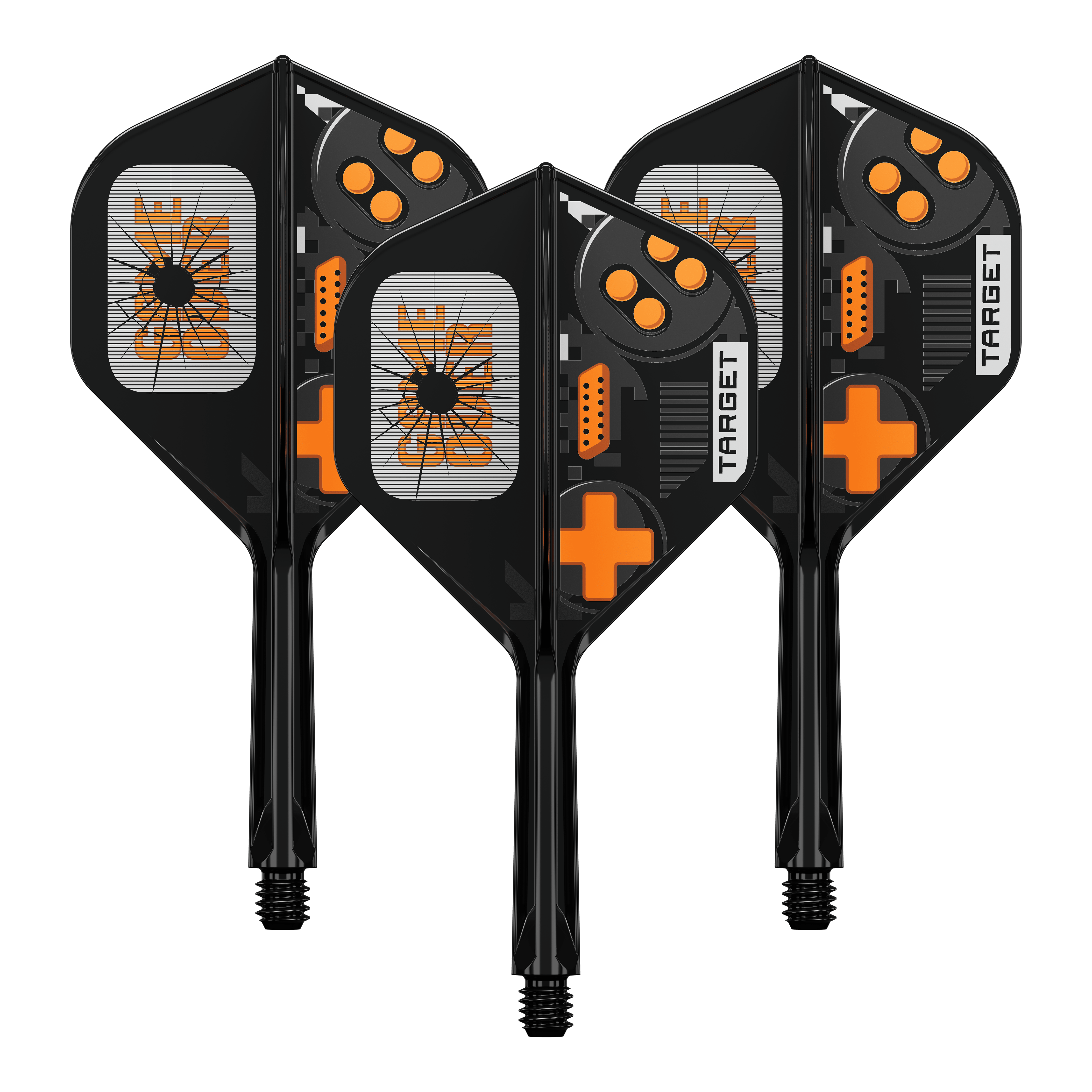 Ein Set Target K-Flex GameOver No2 Standard Flights, 26 mm. Die Abbildung zeigt die Flights in sortierter Form.