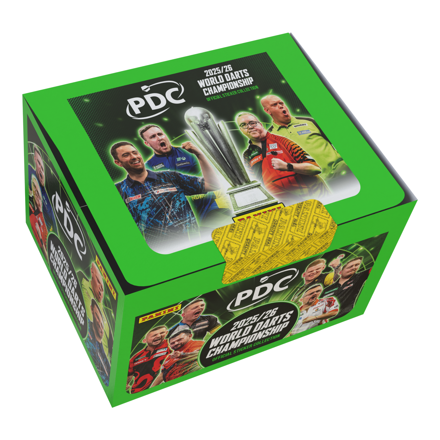 Panini PDC Campeonato Mundial de Dardos 2025/26 - Caja de cromos con 65 paquetes Zu sehen ist die Panini PDC World Darts Championship 2025/26 Stickerbox mit 65 Tüten. Die Stickerbox enthält viele Tüten zum Tauschen und Kleben.