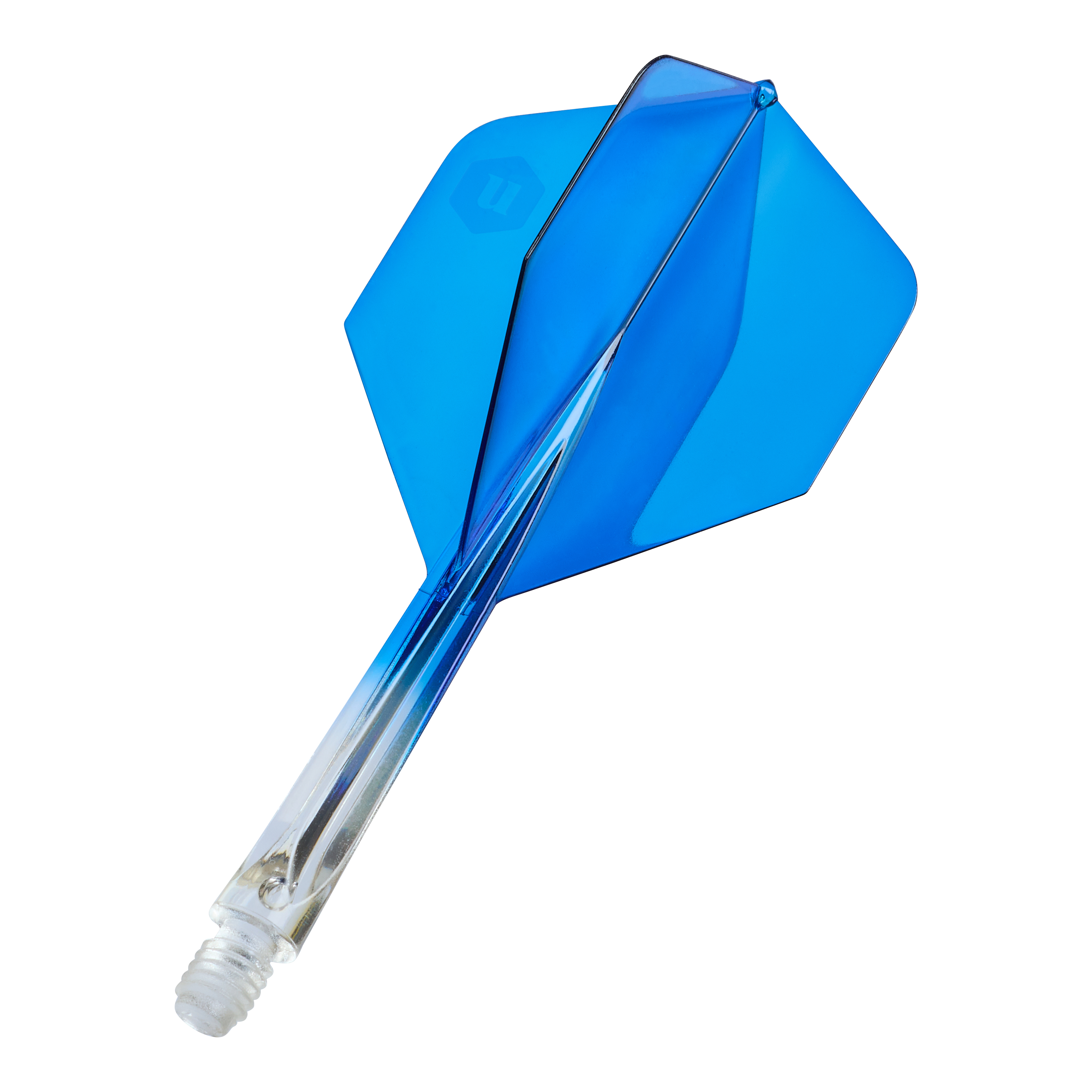 Unicorn Forge Two Tone No2 Standard Flights in Klar Blau, Medium, sind zu sehen. Es sind Ersatz-Flights für Dartpfeile.