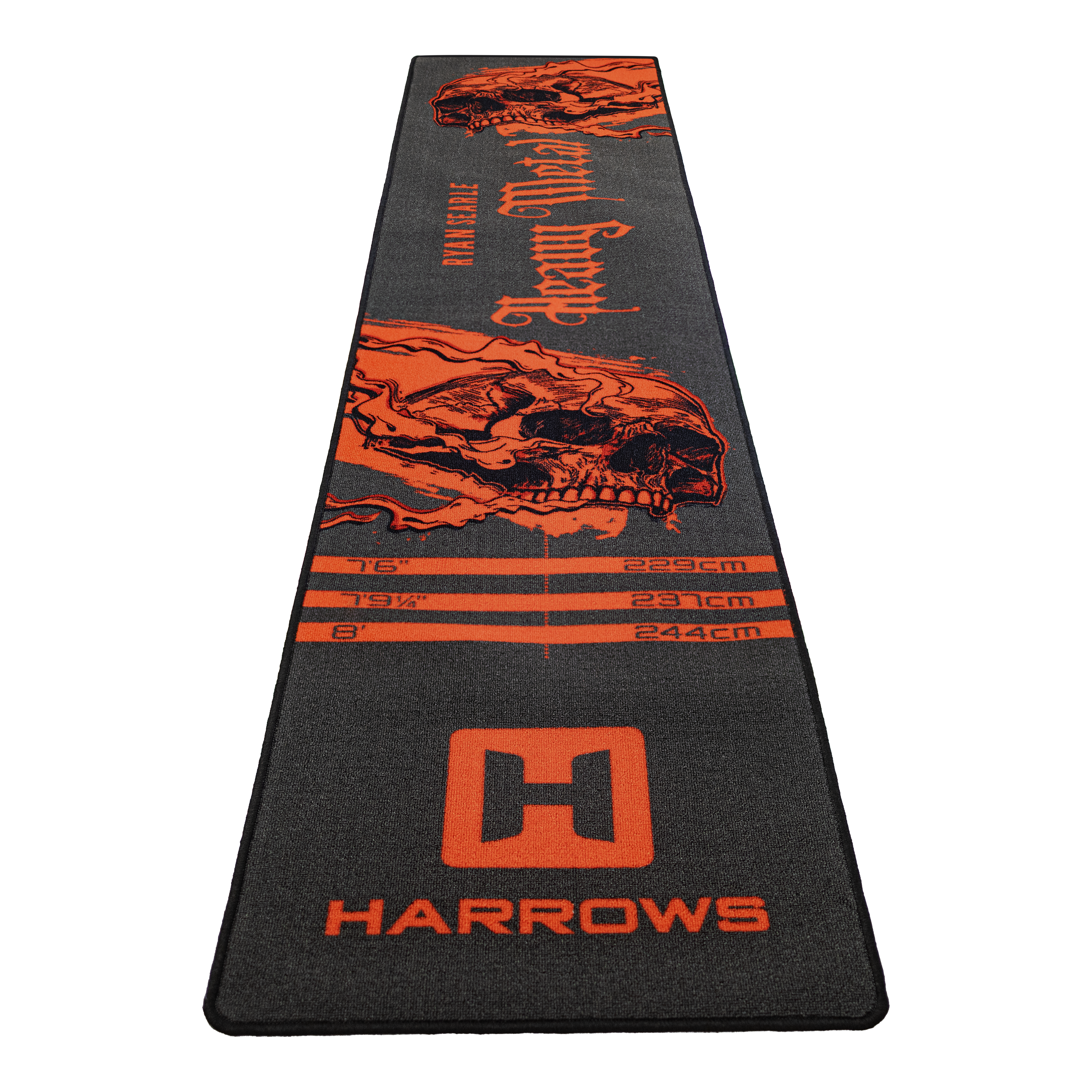 Harrows Ryan Searle Heavy Metal Dartteppich. Der Teppich ist für den Dartbereich konzipiert.