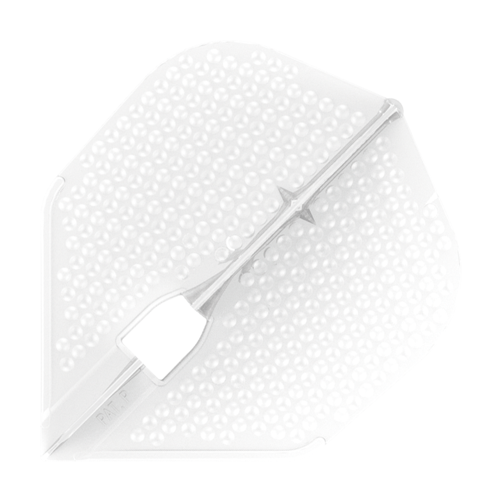 L-Style Flights Dimple Champagne L3PRO Shape Das Bild zeigt ein weißes Dartflight mit einer dimpled, also genoppten Oberfläche. Es handelt sich um das Produkt "L-Style Flights Dimple Champagne L3PRO Shape".