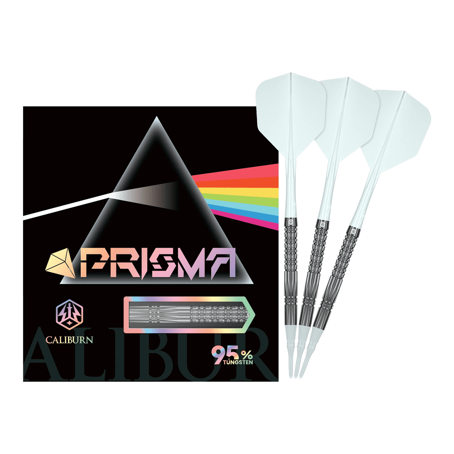 Dardos blandos Caliburn Prisma P2 - 20 g Hier sieht man die Caliburn Prisma P2 Softdarts mit einem Gewicht von 20g. Sie sind ideal für alle, die Wert auf hochwertige Darts legen.