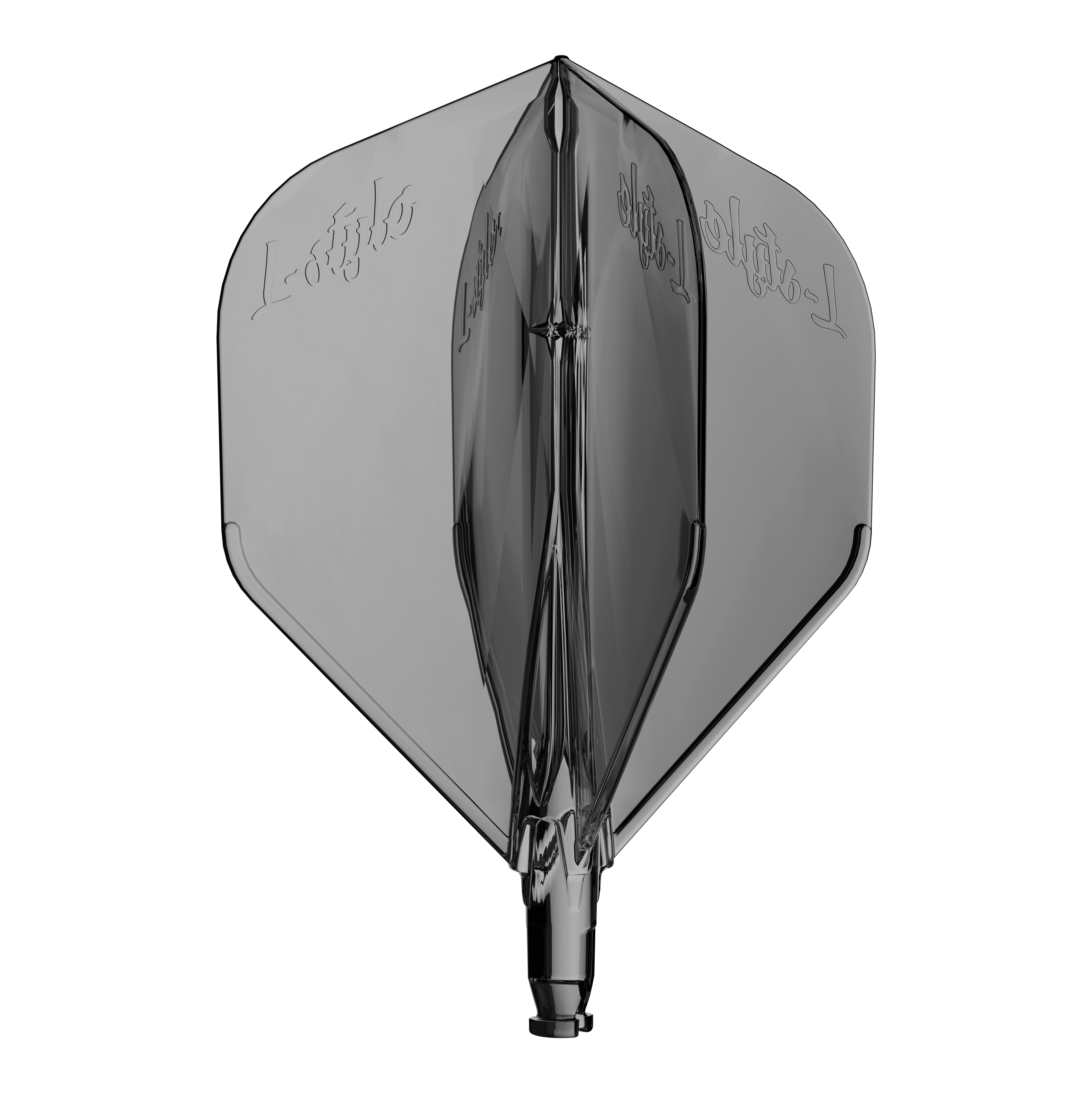 Vuelo de reemplazo L-Style L-System L1 Abgebildet ist ein durchsichtiger Ersatzflight für Dartpfeile in Schwarz. Die Oberfläche ist glänzend.
