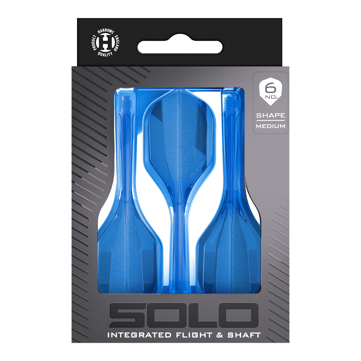 Sistema de eje de vuelo Harrows Solo No6 - Azul Zu sehen ist das Harrows Solo No6 Flight-Shaft-System in Blau. Das Produkt wird aus einer bestimmten Perspektive gezeigt.