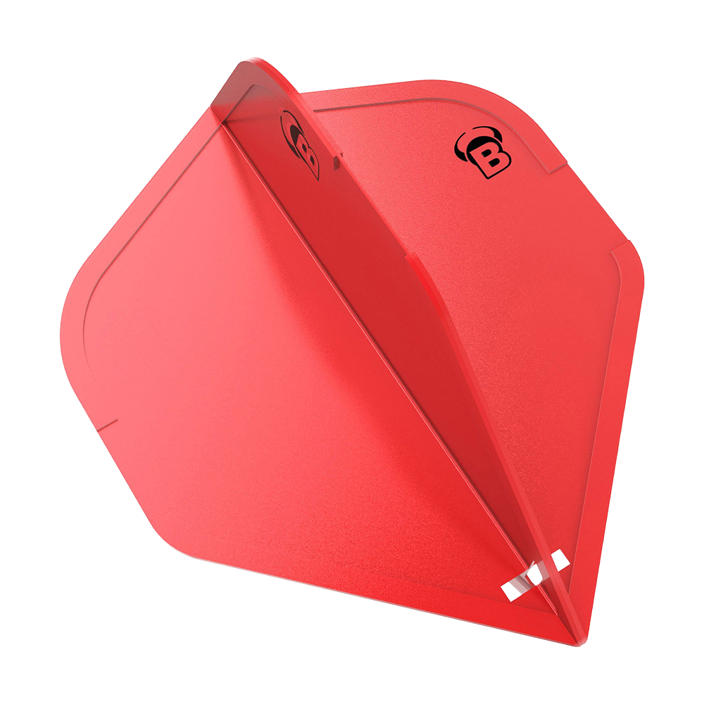 BL50003_Bulls_DragonFlights_Standard_Rot_1 Das Bild zeigt ein rotes Dart-Flight mit dem Logo "B" darauf. Es handelt sich um das Produkt "Bulls DragonFlights Standard".