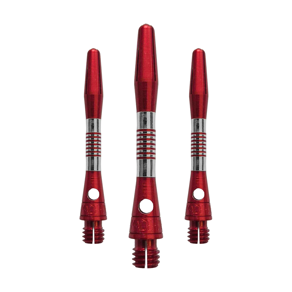 Ejes de aluminio Cetra de los Bulls NL - Rojo Abgebildet ist ein Set roter Aluminium Shafts mit 34 mm Länge. Sie werden wahrscheinlich beim Dartspiel verwendet.