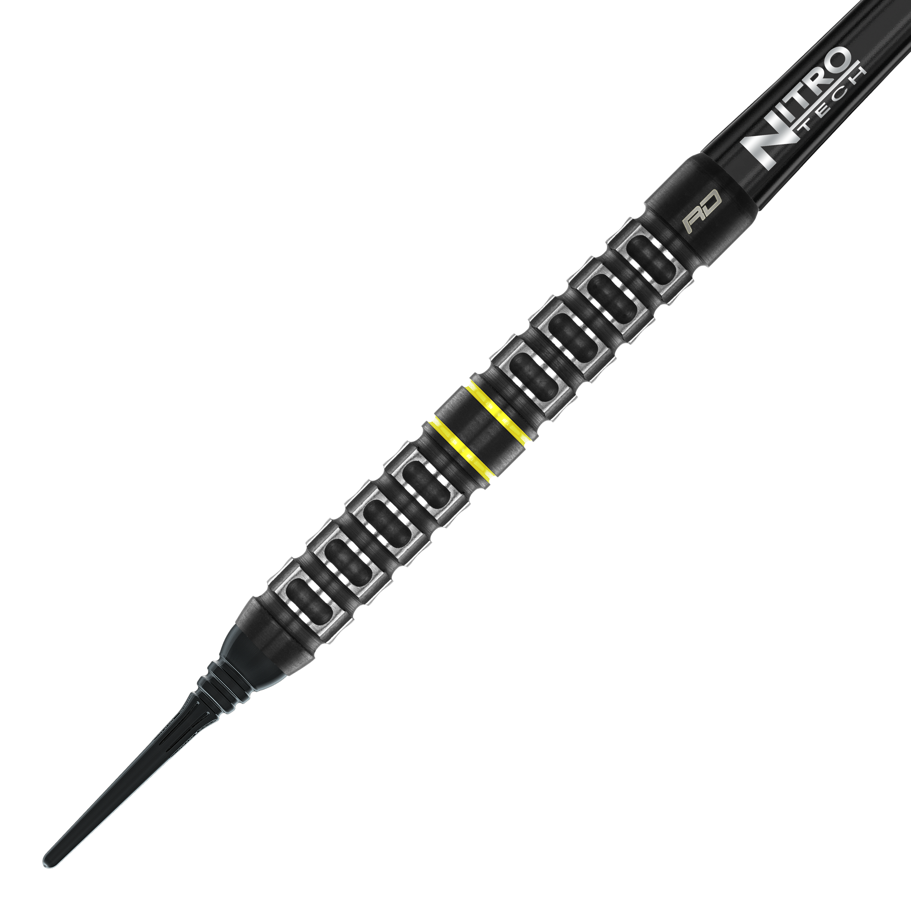Dardos blandos paralelos Red Dragon Astraeus Q4X - 20 g Dies ist ein Red Dragon Astraeus Q4X Parallel Softdart mit einem Gewicht von 20g. Der Dart hat ein schwarzes Design mit gelben Akzenten und einer markanten Griffstruktur.