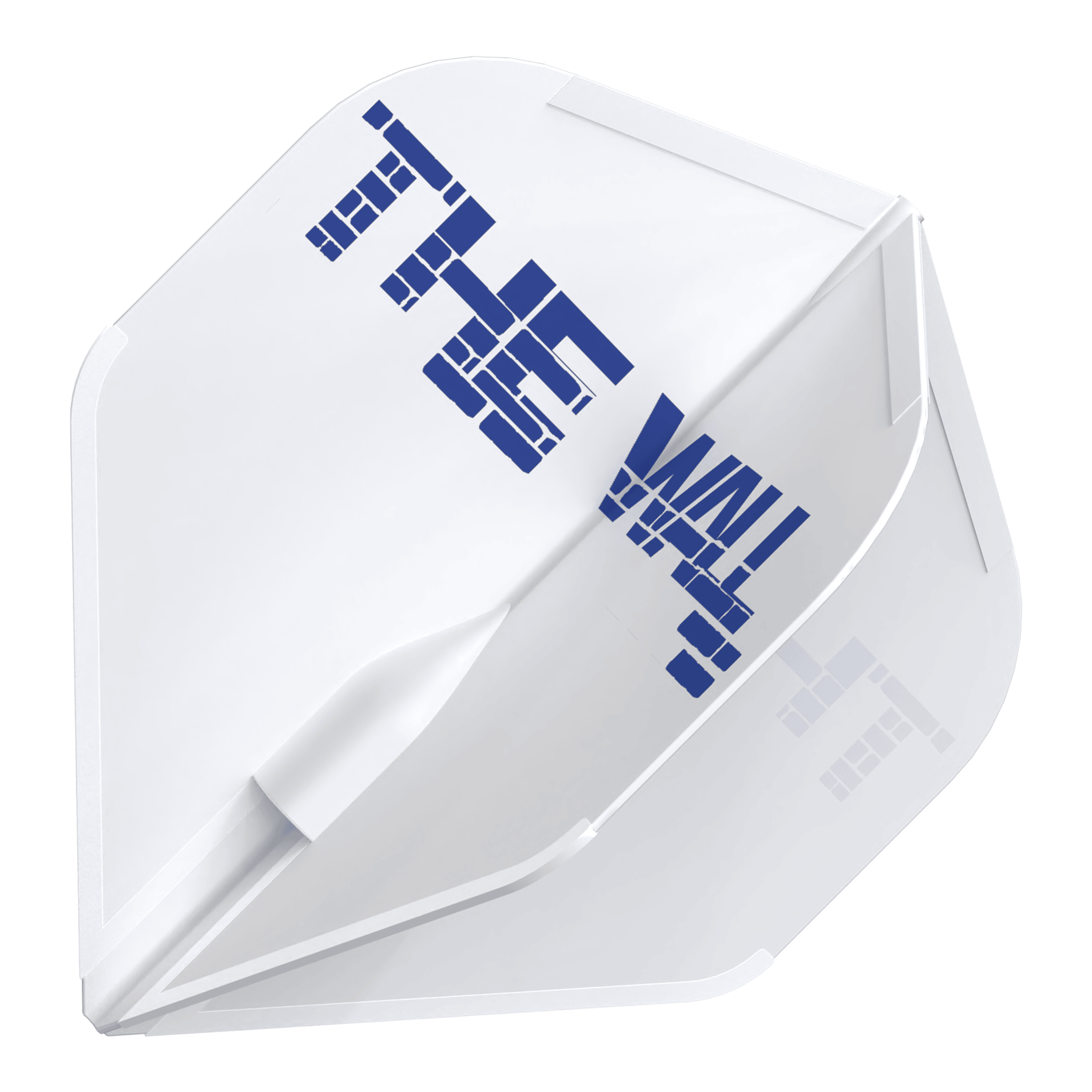 Vuelos Martin Schindler blancos estilo L1EZ Das Bild zeigt ein weißes Dart-Flight mit dem blauen Schriftzug "THE WALL". Es handelt sich um das Produkt "L-Style Martin Schindler Weiß L1EZ Flights".