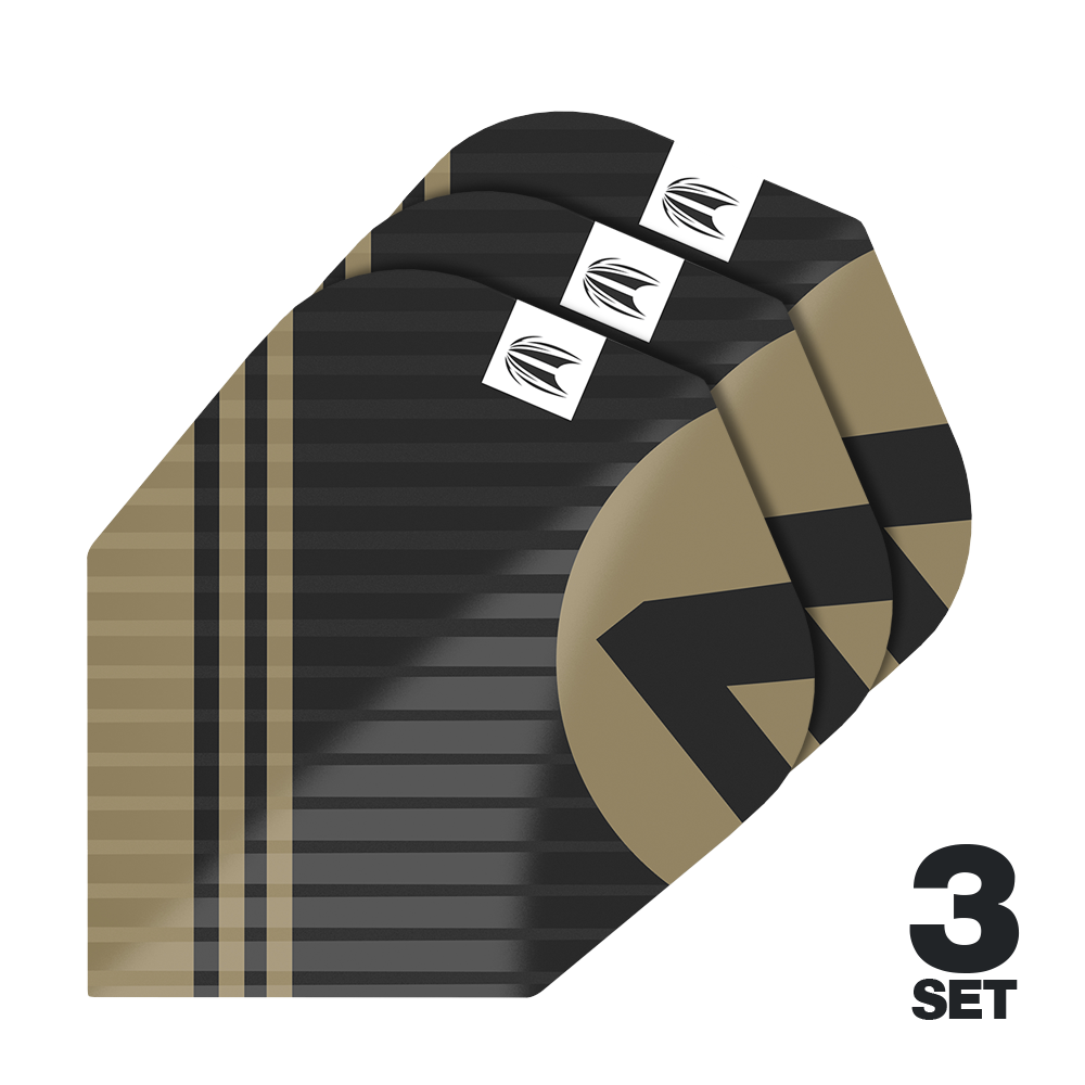 Plumas Target Pro Ultra Chicane Black No6 - 3 juegos Das Bild zeigt die "Target Pro Ultra Chicane Black No6 Flights" in einem schwarz-goldenen Design. Es sind insgesamt 3 Sets der Flights abgebildet.