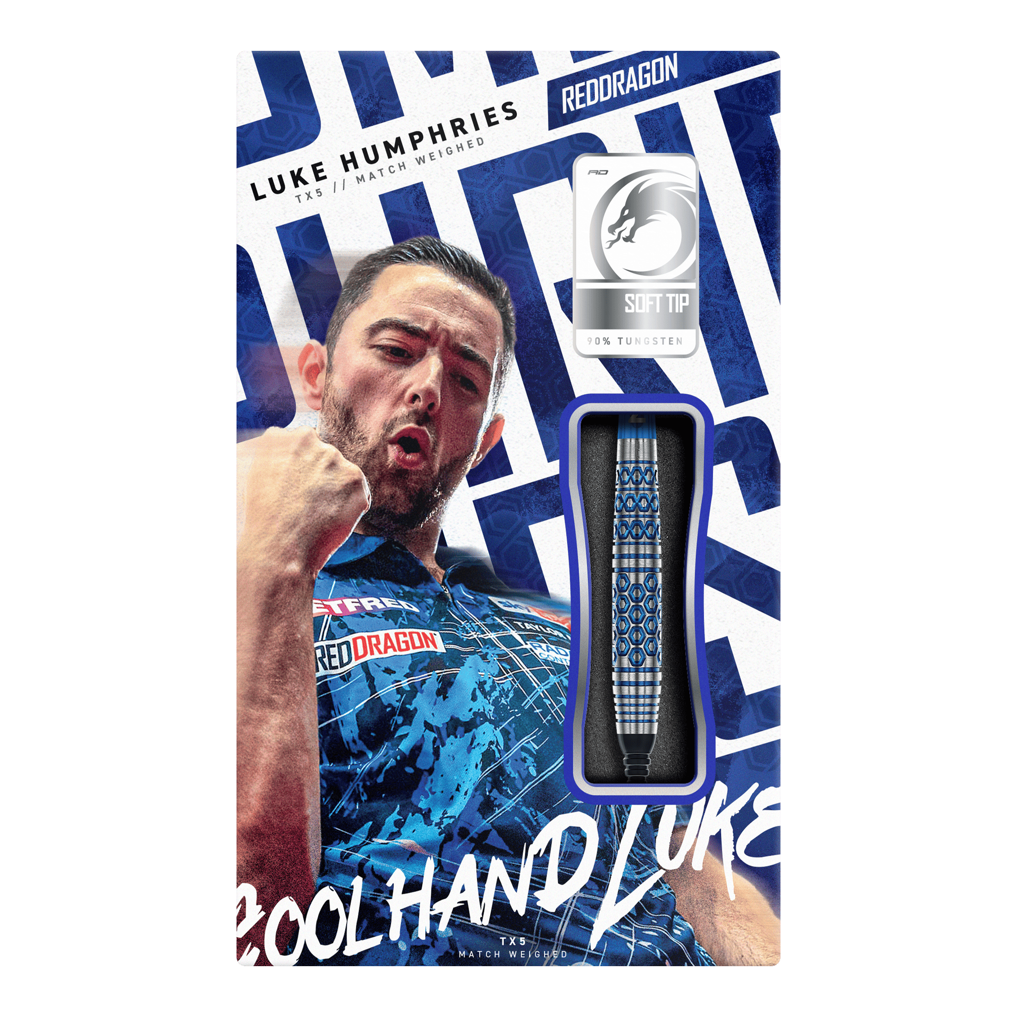 Dardos blandos Red Dragon Luke Humphries TX5 - 20 g Diese Grafik stellt die Red Dragon Luke Humphries TX5 Softdarts - 20g dar. Es handelt sich um hochwertige Softdarts mit Luke Humphries Design.