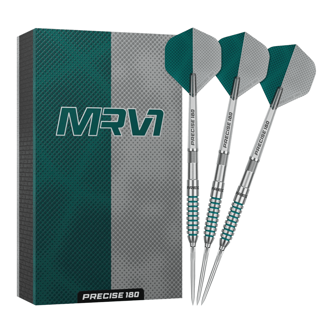 Dardos de acero Precise 180 MRV1 Hier sieht man die Precise 180 MRV1 Steeldarts - 23g in voller Länge. Sie sind ideal für genaue Würfe im Dartspiel.