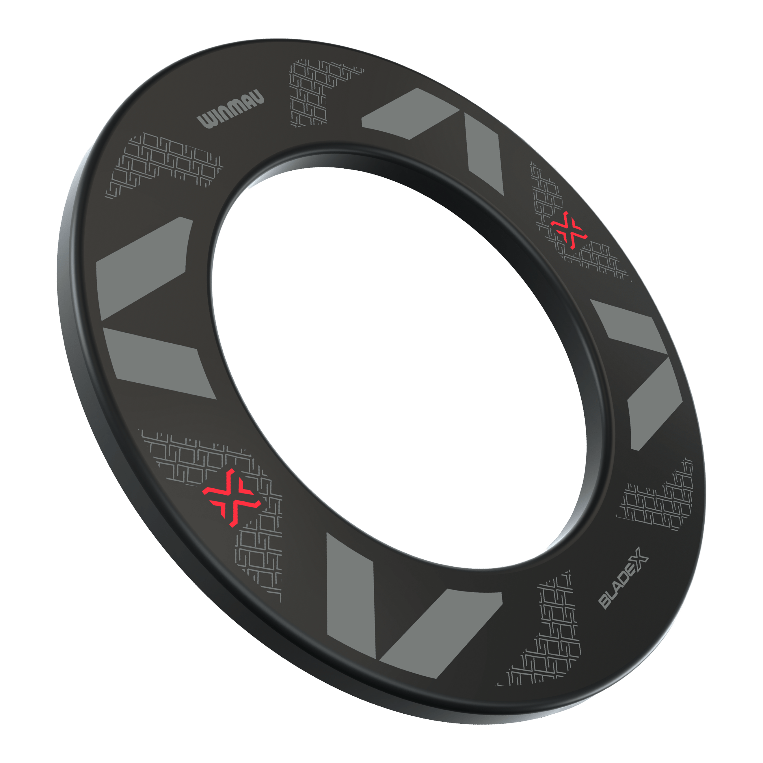 Marco para diana Winmau Blade X Das Bild zeigt das Produkt Winmau Blade X Dartboard Surround. Es handelt sich um einen schwarzen Dartboard-Surround zur Abdeckung und zum Schutz der Wand.