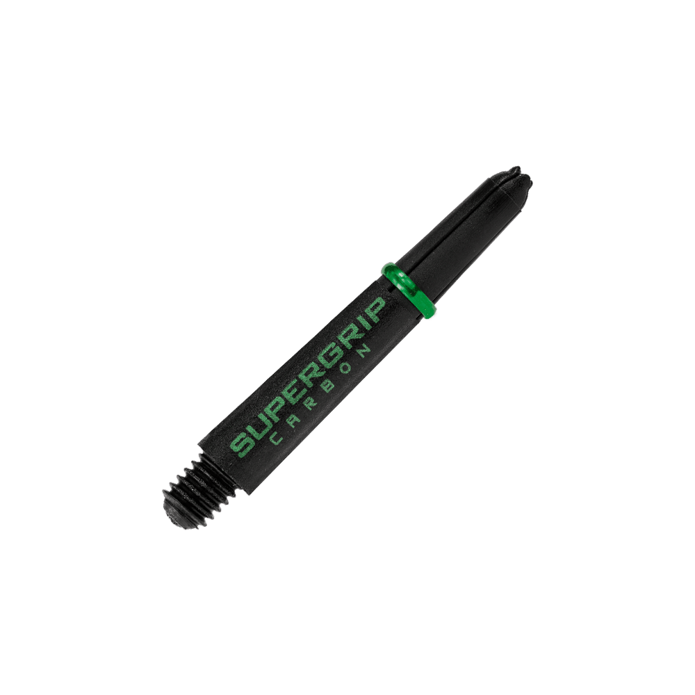 HR360_Harrows_Supergrip_Carbon_Shafts_Gr-n_33mm_2 Harrows Supergrip Carbon Shafts - Green werden dargestellt. Der Fokus liegt auf den Dartschäften selbst.