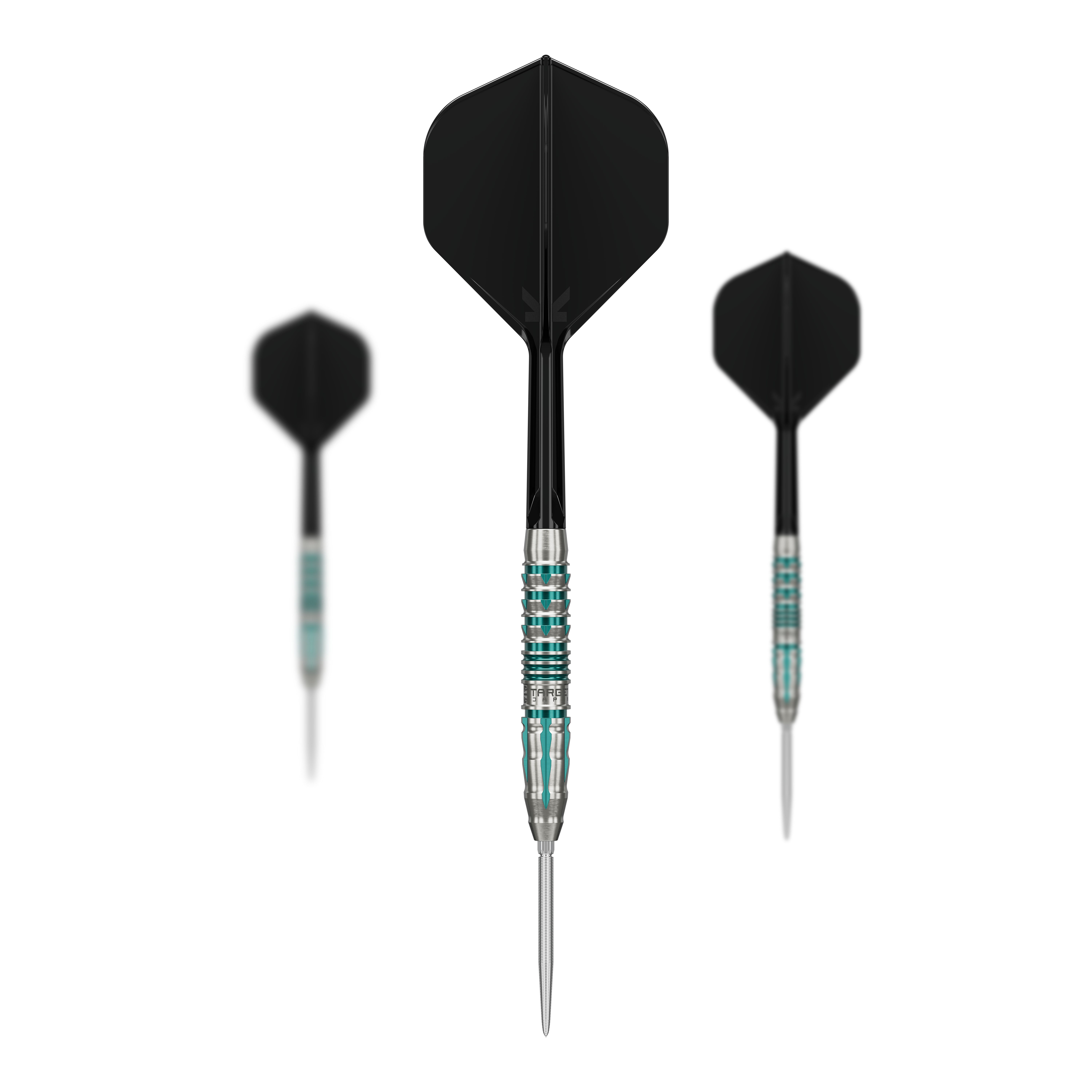 Das Bild stellt das Target Japan Black Marque Pierce Swiss Point Steeldarts Set dar. Es handelt sich um hochwertige Darts für professionelle Ansprüche.