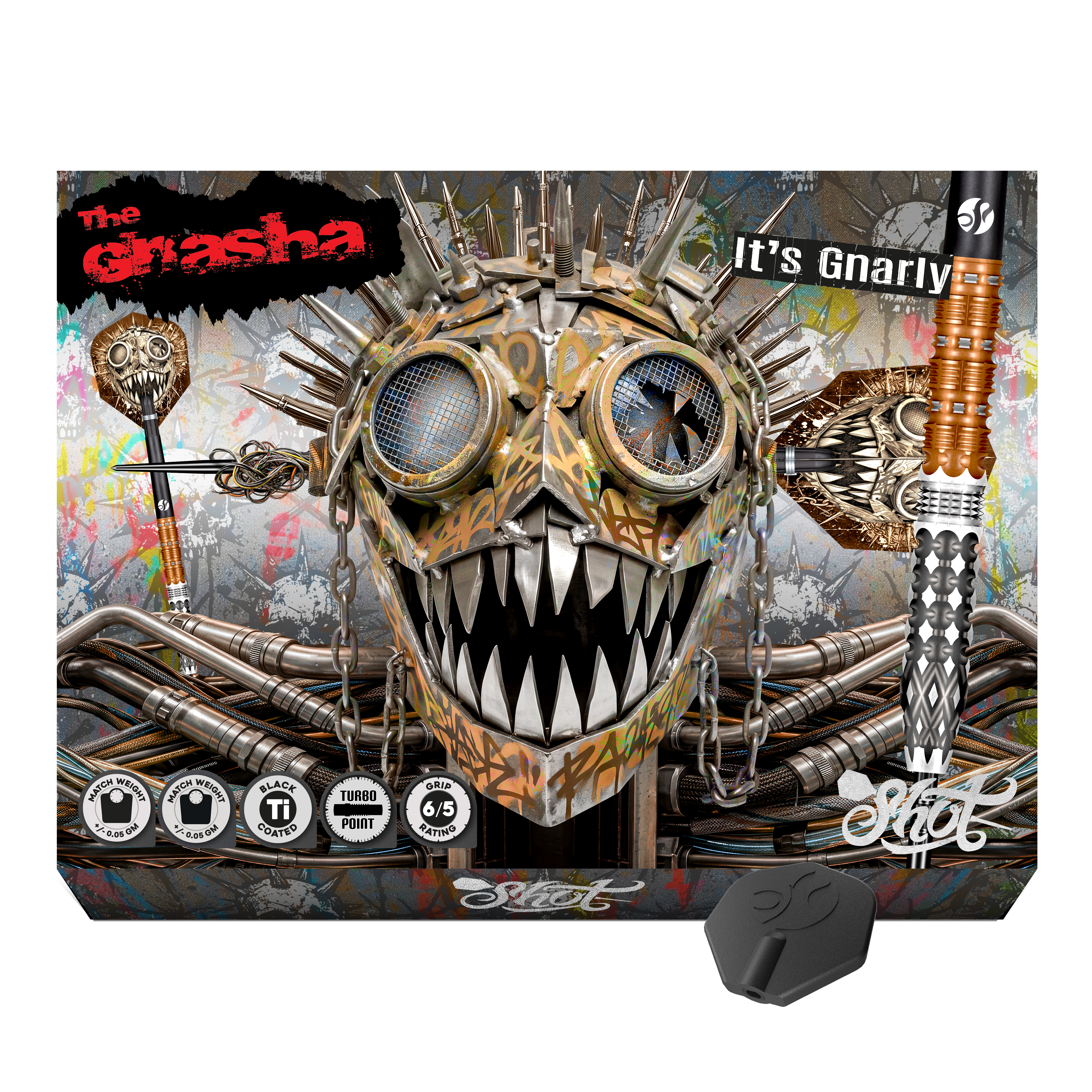 Dardos de acero Shot Gnarly Gnasha Turbo Point - 23 g Zu sehen ist ein weiterer Blickwinkel auf die Shot Gnarly Gnasha Turbo Point Steeldarts mit 23g. Die Darts bieten einen guten Halt und eine optimale Balance.