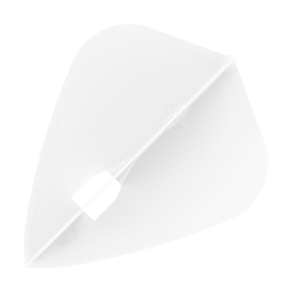 L-Style Champagne L4PRO Kite Flights Dies ist ein weißes Dart-Flight in Form eines Drachens. Es hat ein einfaches, durchsichtiges Design ohne Muster.