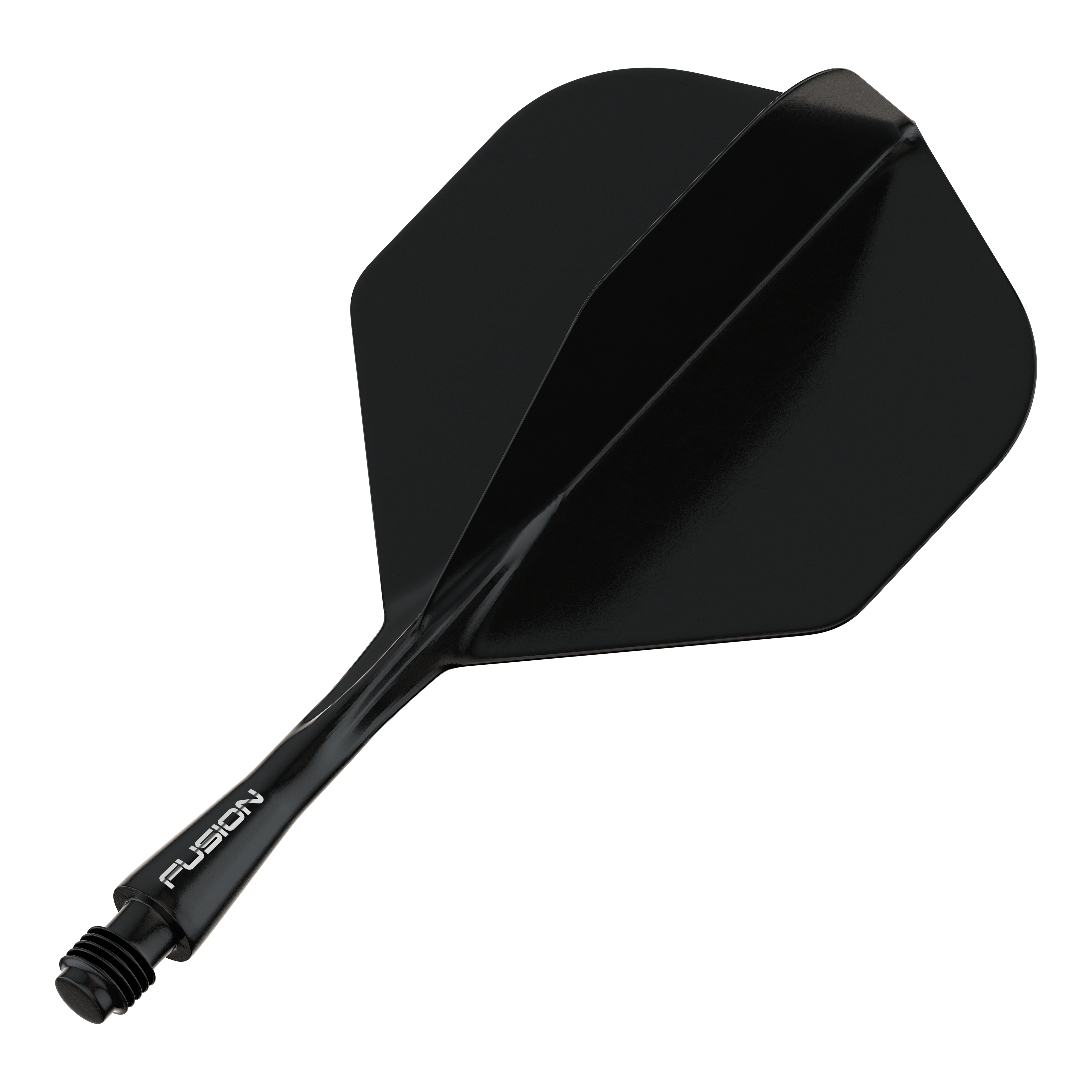 Sistema de eje de vuelo Winmau Fusion estándar negro Das Bild zeigt ein schwarzes Dart-Flightsystem mit einem Schaft. Auf dem Schaft steht das Wort "FUSION".