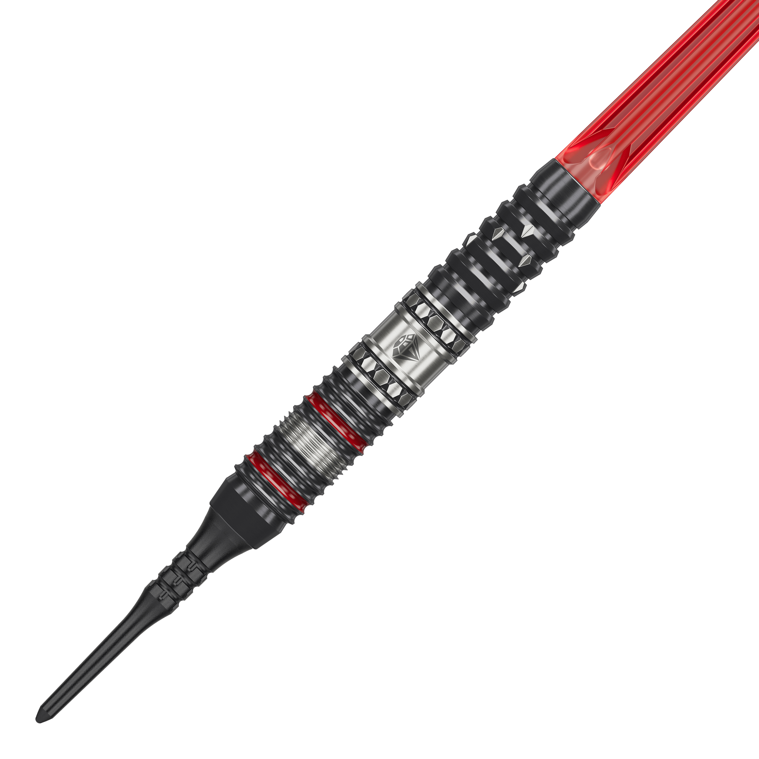 Dardos blandos Target Japan Prime Series Diamond GEN3 - 18 g Das Bild zeigt einen Softdartpfeil aus der Produktreihe "Target Japan Prime Series Diamond GEN3" mit 18g Gewicht. Der Pfeil hat ein metallisches Design mit roten Akzenten und einer schwarzen Kunststoffspitze.