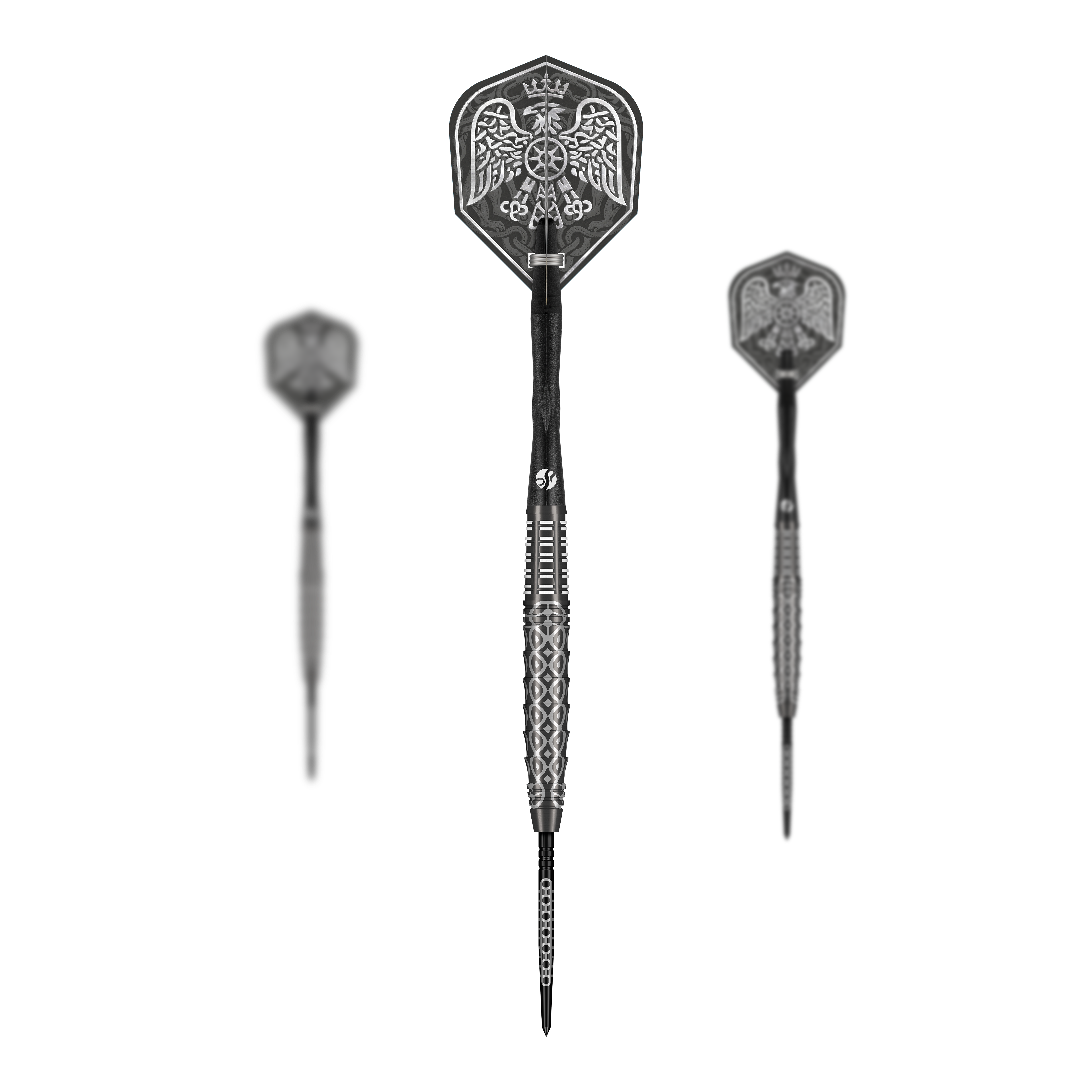 Dardos de acero Shot Goths Wulfaz Turbo Point - 23 g Das Bild zeigt das Shot Goths Wulfaz Turbo Point Steeldarts - 23g Set. Alle Teile des Dart Sets sind deutlich zu erkennen.