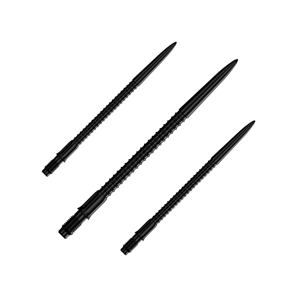 Das Bild trägt die Bezeichnung M002177_Mission_R25_Rapid_Point_GV1_Dartspitzen_Schwarz_40mm_1Set. Es handelt sich vermutlich um ein Set schwarzer Dartspitzen mit 40mm Länge.