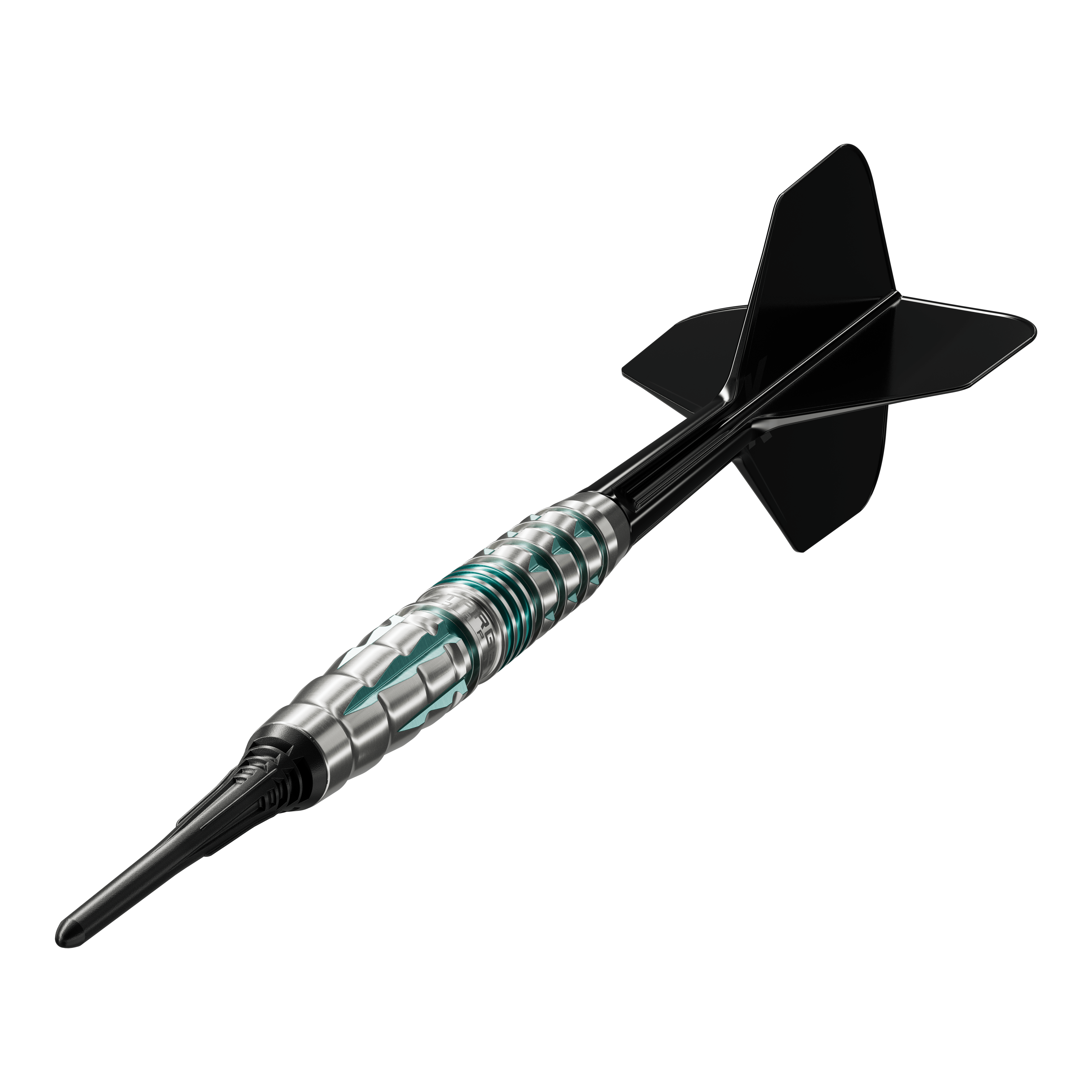 Auf dem Foto ist das Produkt Target Black Marque Pierce Softdarts - 18,5g zu sehen. Diese Darts haben ein elegantes Design und eignen sich ideal für Softdart-Liebhaber.