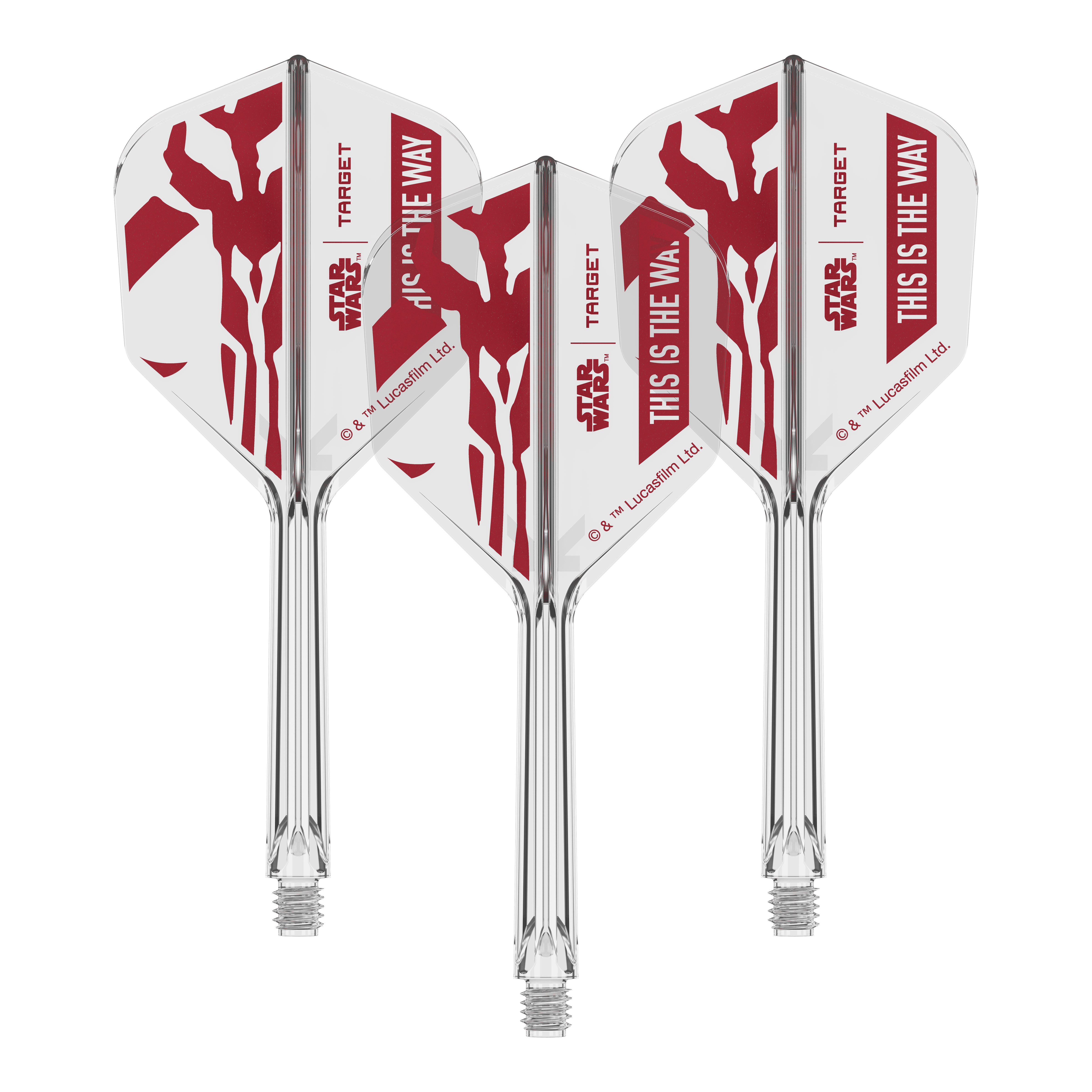 Set Target Star Wars K-Flex Mandalorian No6 Vuelos Zu sehen ist '410625_Target_StarWars_K-Flex_ThisIsTheWay_No6_Flights_33mm_2b'. Es handelt sich vermutlich um weitere 'This Is The Way' Dart-Flights.