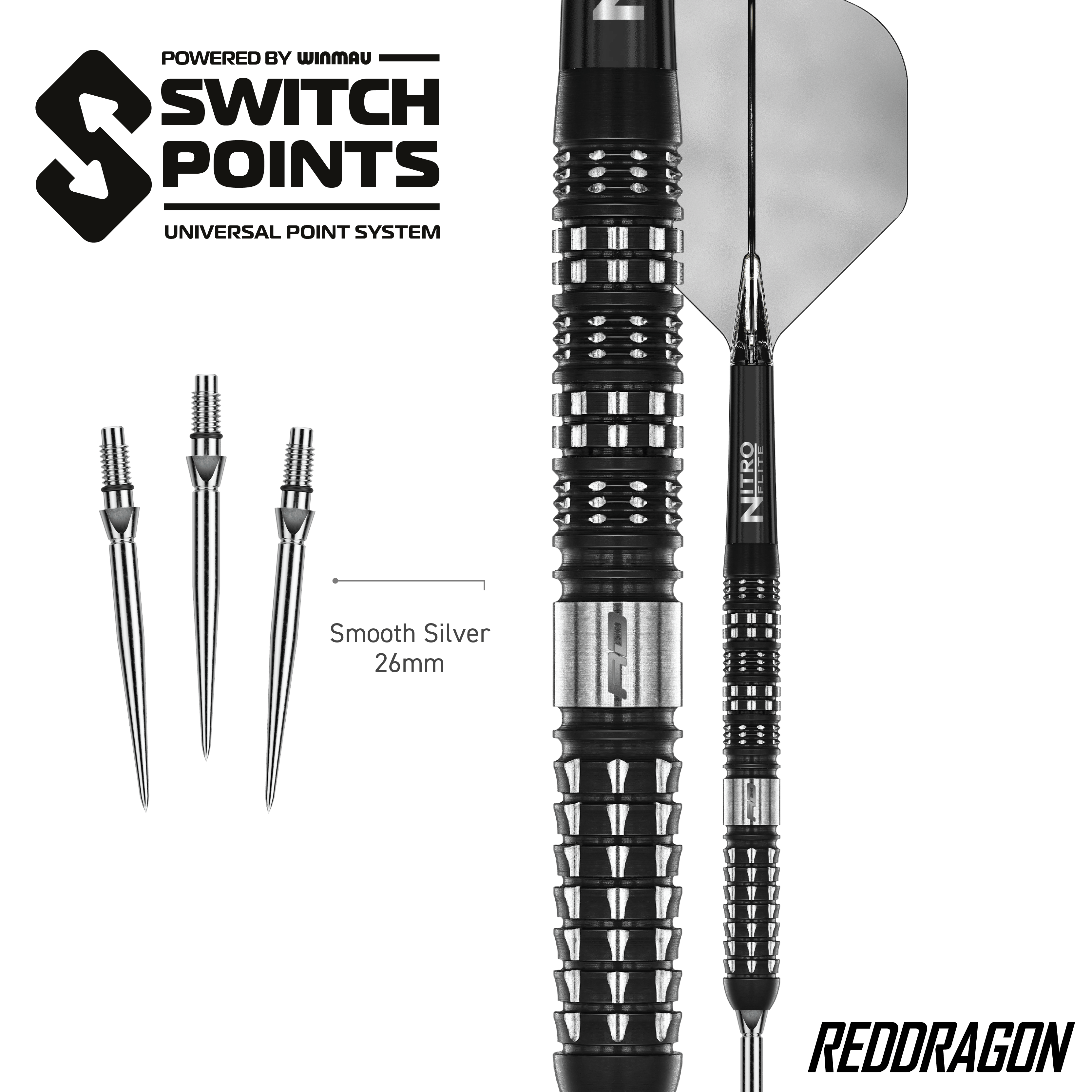 Dardos de acero paralelos Red Dragon Recon Auf dem Bild sind die Red Dragon Recon Parallel Steeldarts zu sehen. Die Darts haben ein paralleles Barrel-Design für gleichmäßigen Griff.