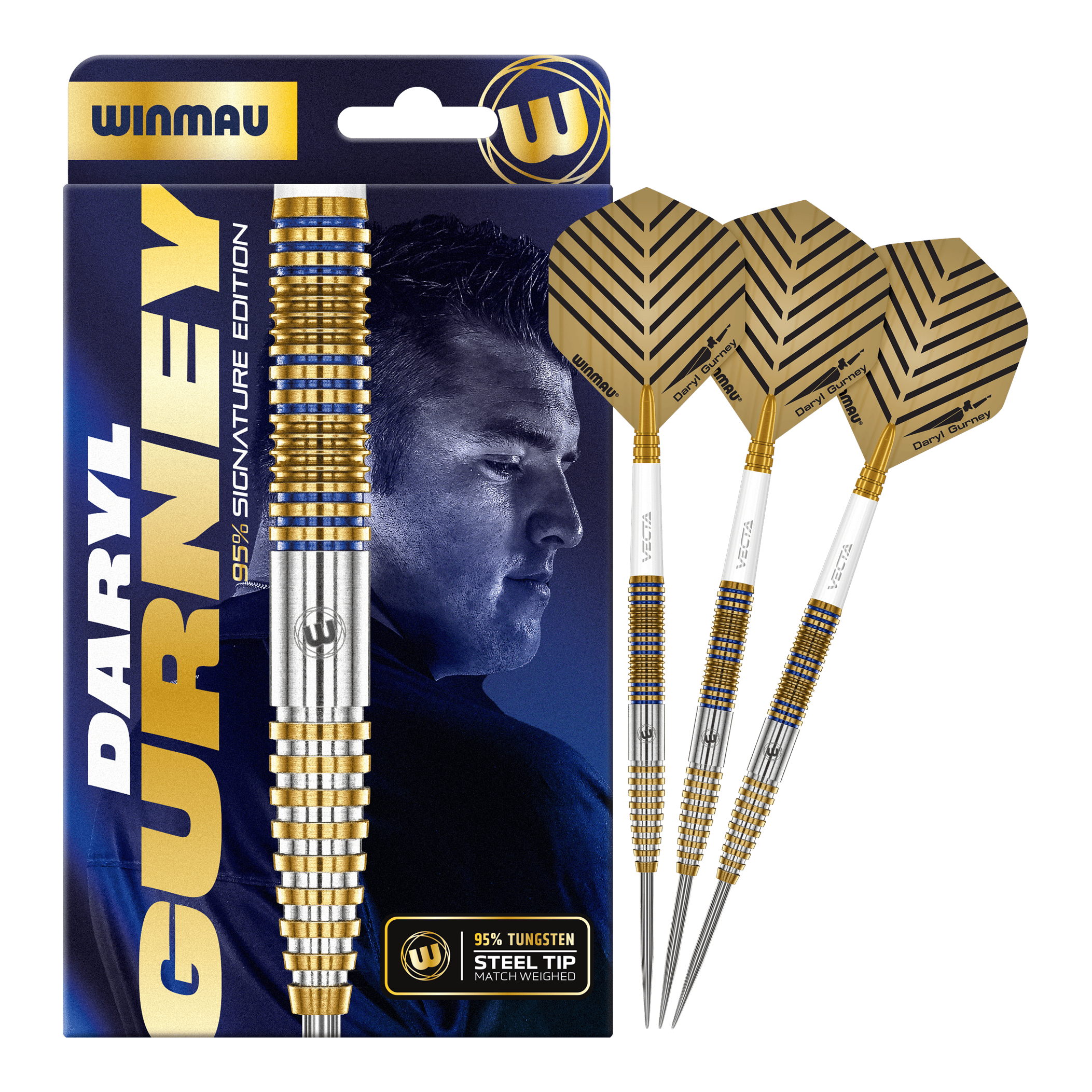 Dardos de acero Winmau Daryl Gurney Signature Edition - 23 g Abgebildet ist das Set Winmau Daryl Gurney Signature Edition Steeldarts - 23g. Die Pfeile zeichnen sich durch ihre hochwertige Verarbeitung aus.