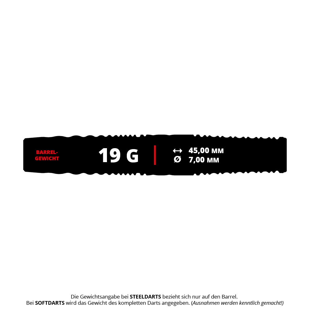 Dardos blandos Target Japan Cathy Leung Charis GEN5 - 19 g Das Bild zeigt die Produktdaten der "Target Japan Cathy Leung Charis GEN5 Softdarts - 19g". Die Darts haben ein Barrel-Gewicht von 19 Gramm, eine Länge von 45,00 mm und einen Durchmesser von 7,00 mm.