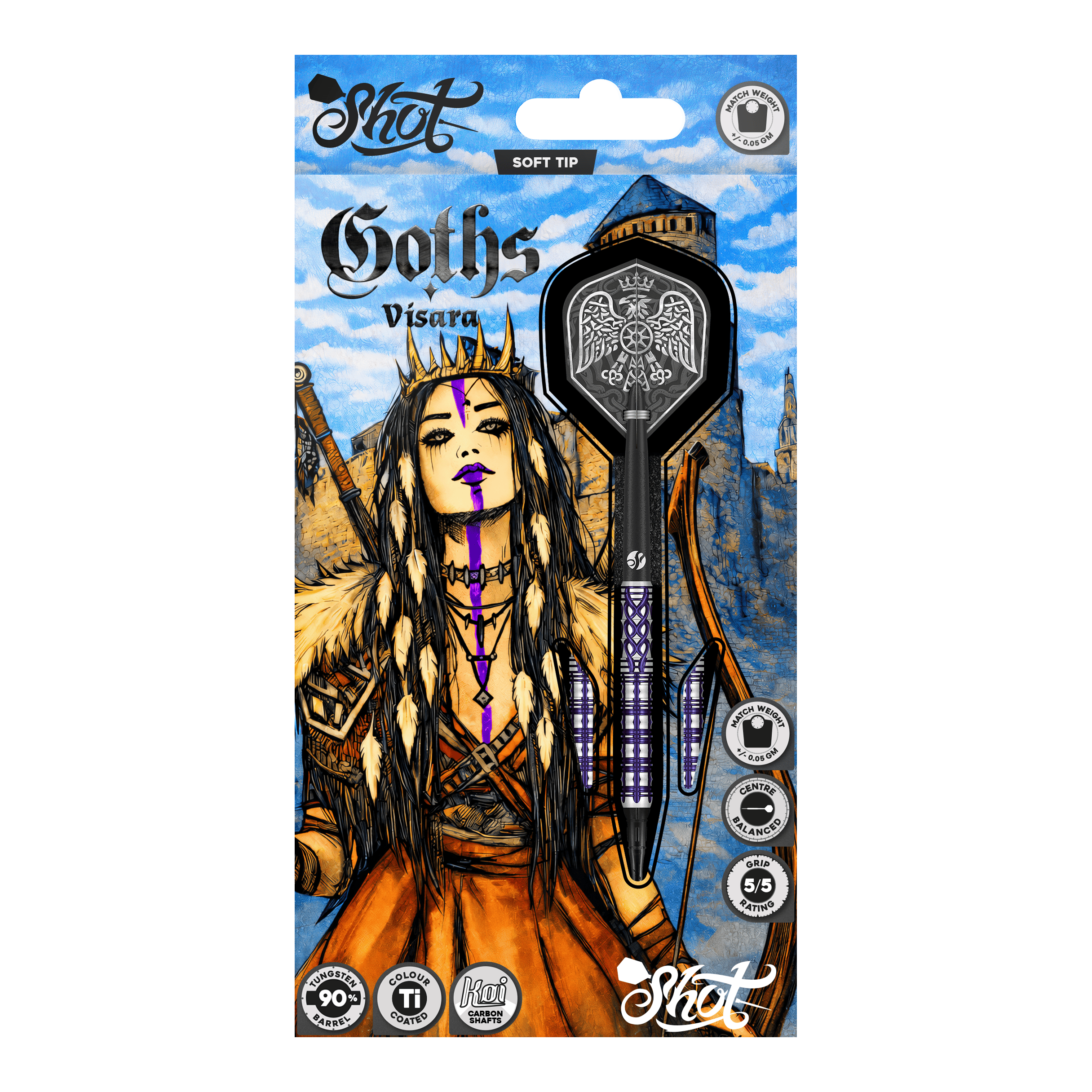 Dardos blandos Shot Goths Visara - 20 g Hier sieht man die Shot Goths Visara Softdarts - 20g. Diese hochwertigen Softdarts sind speziell für den Freizeitsport entworfen.