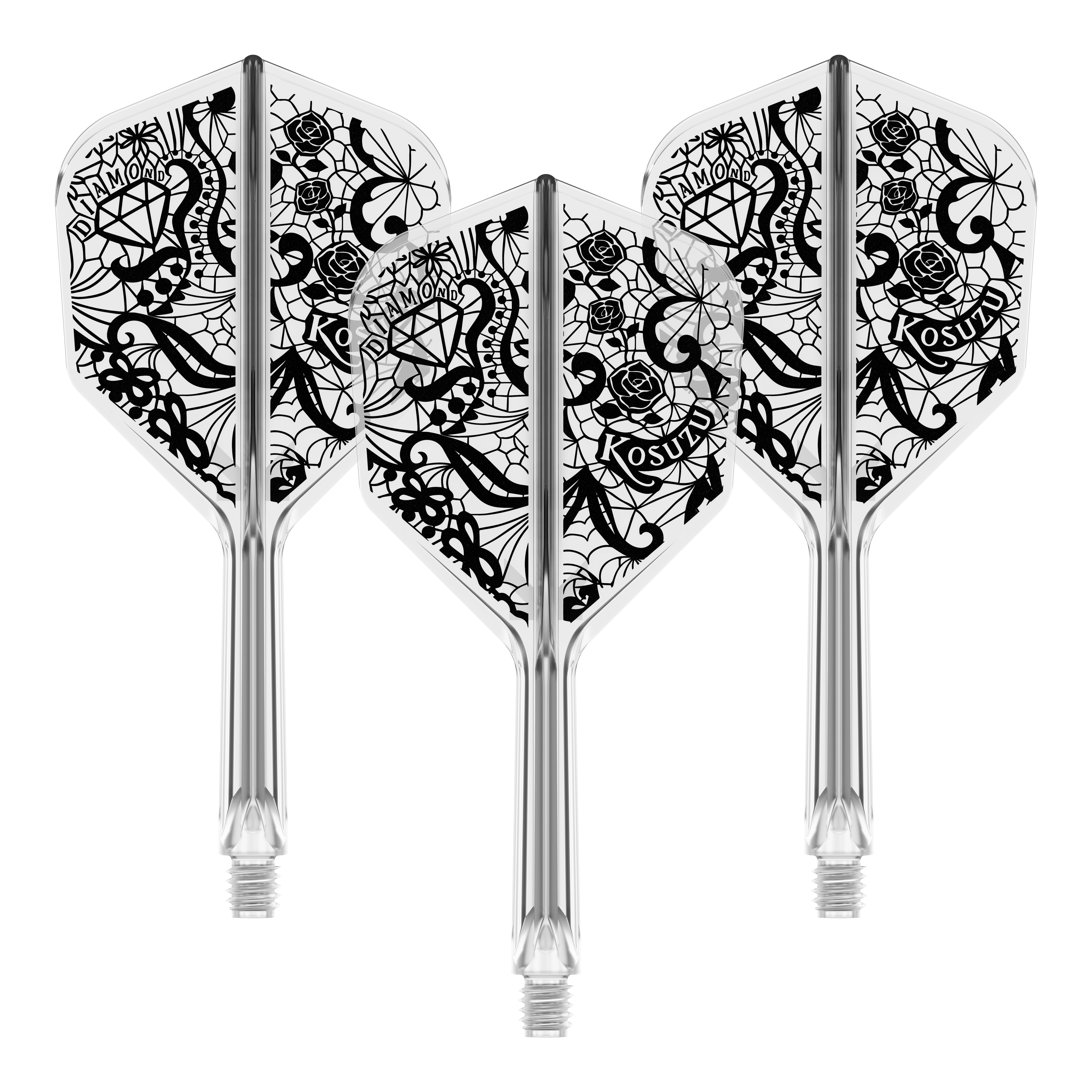 Das Bild zeigt das Target Japan K-Flex Diamond No6 Flight-Shaft-System in 26mm. Es ist ein Teil für den Dartsport.