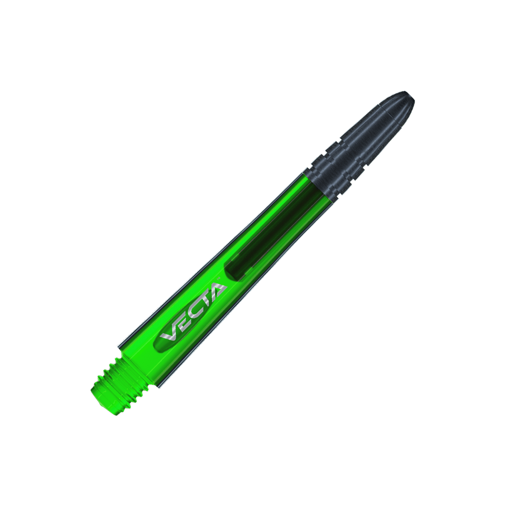 7025-204_Winmau_Vecta_Shafts_Gr-n_40mm_2 Das Bild zeigt einen grünen Winmau Vecta Shaft für Dartpfeile. Der Schaft hat einen schwarzen oberen Teil und den Schriftzug "VECTA" auf der Seite.
