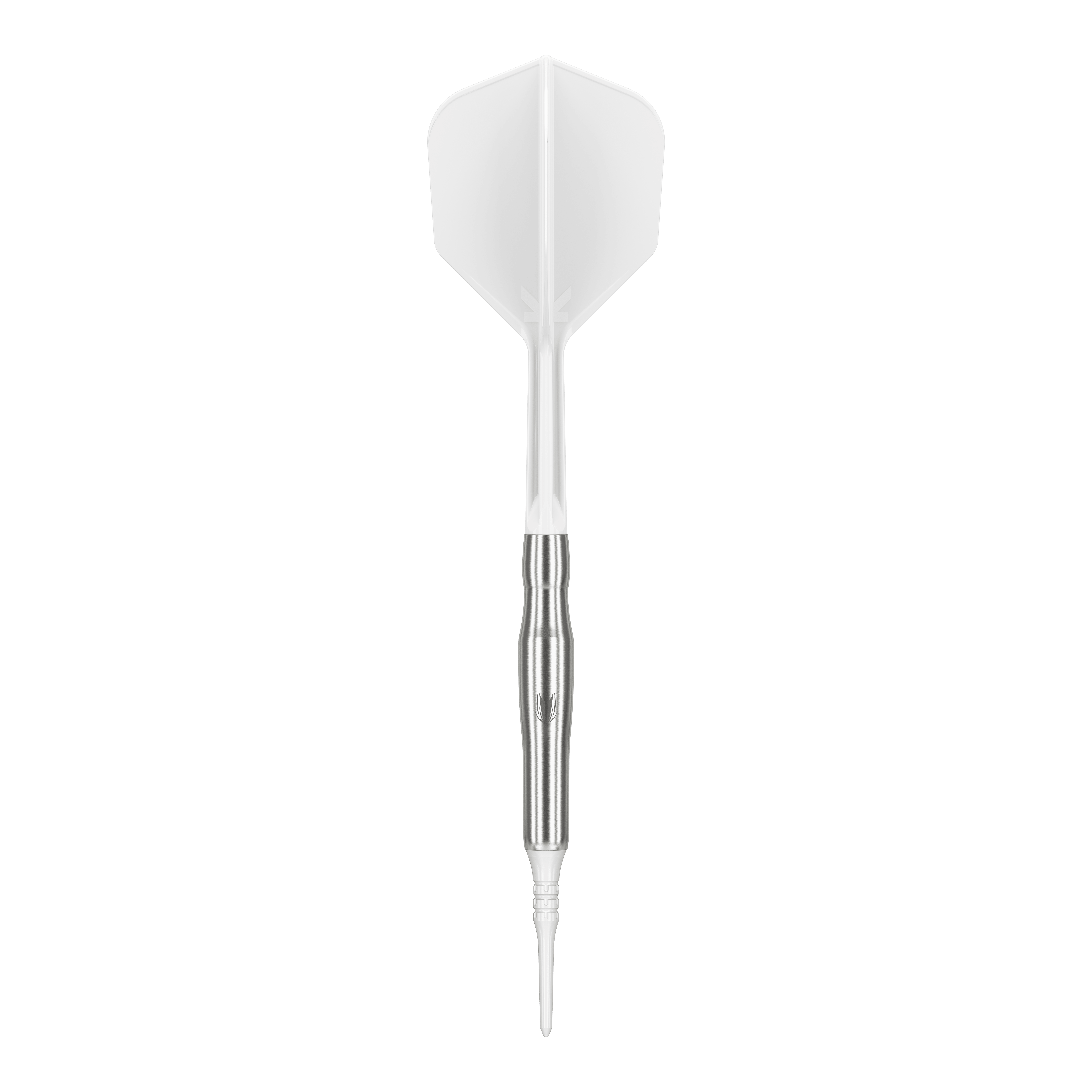 Dardos blandos Target Japan Crux Brave - 18,5 g Das Bild zeigt einen weißen Softdart mit silbernem Schaft. Es handelt sich um das Produkt "Target Japan Crux Brave Softdarts - 18,5g".