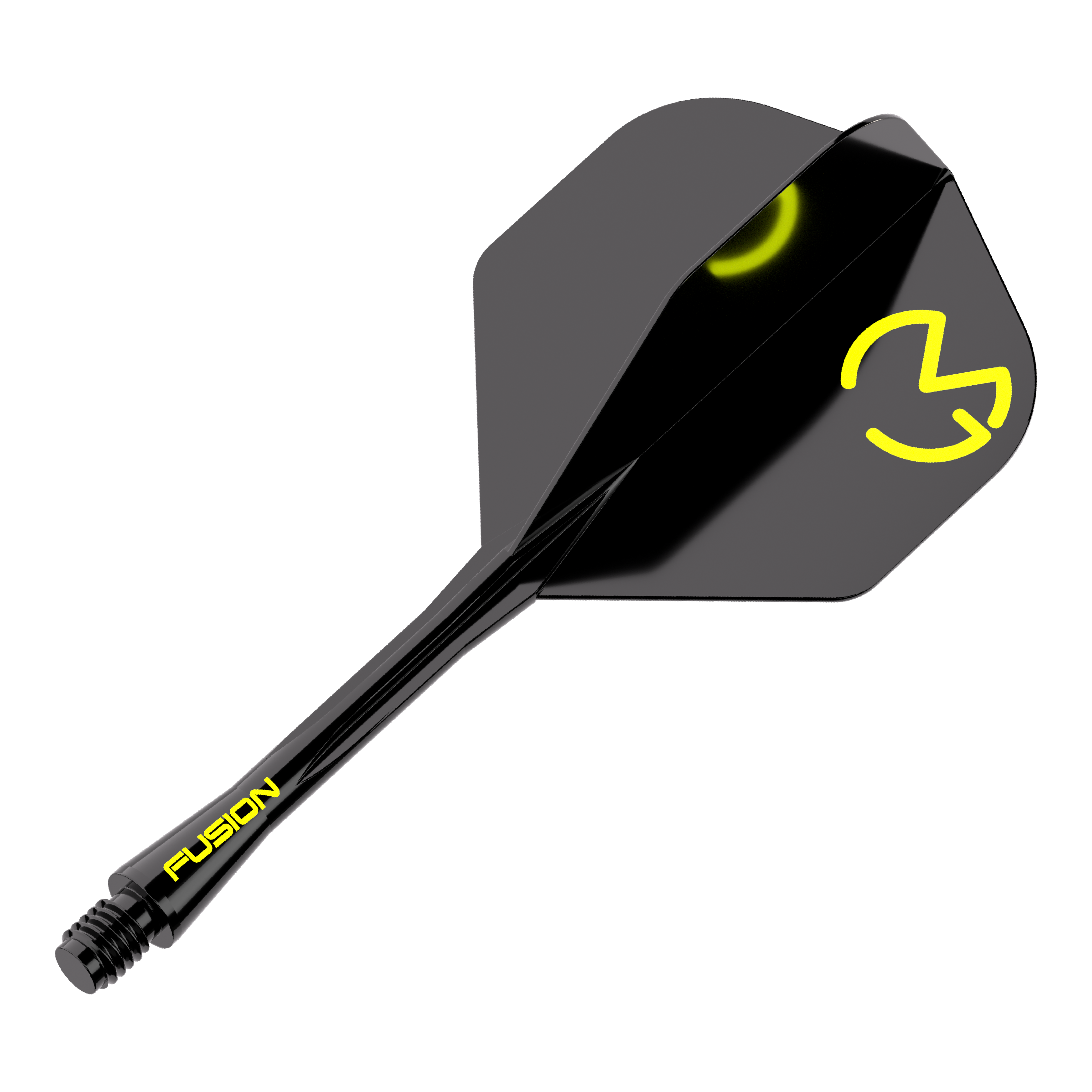 Sistema de eje de vuelo Winmau Fusion Michael Van Gerwen Pacman No6 Das Bild zeigt das Winmau Fusion Flight-Shaft-System Michael Van Gerwen Pacman No2 Standard. Es ist schwarz mit gelben Akzenten und dem Logo auf dem Flight.