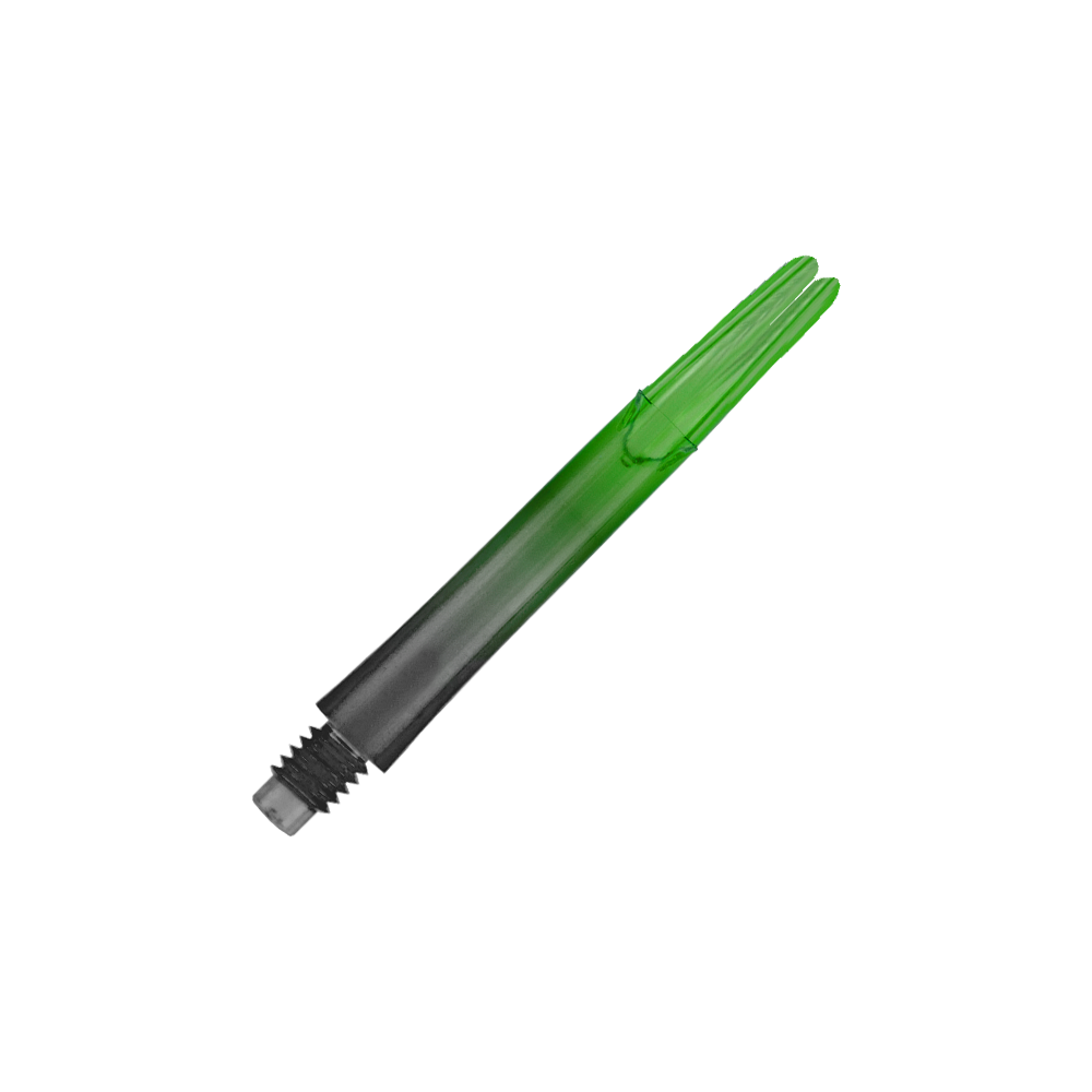 Varilla L-L-Style-Shaft Locked Straight Natural9 de dos tonos - Verde Das Bild zeigt einen zweifarbigen, geraden Dart-Schaft in grün und schwarz. Der Schaft hat ein Schraubgewinde am unteren Ende.