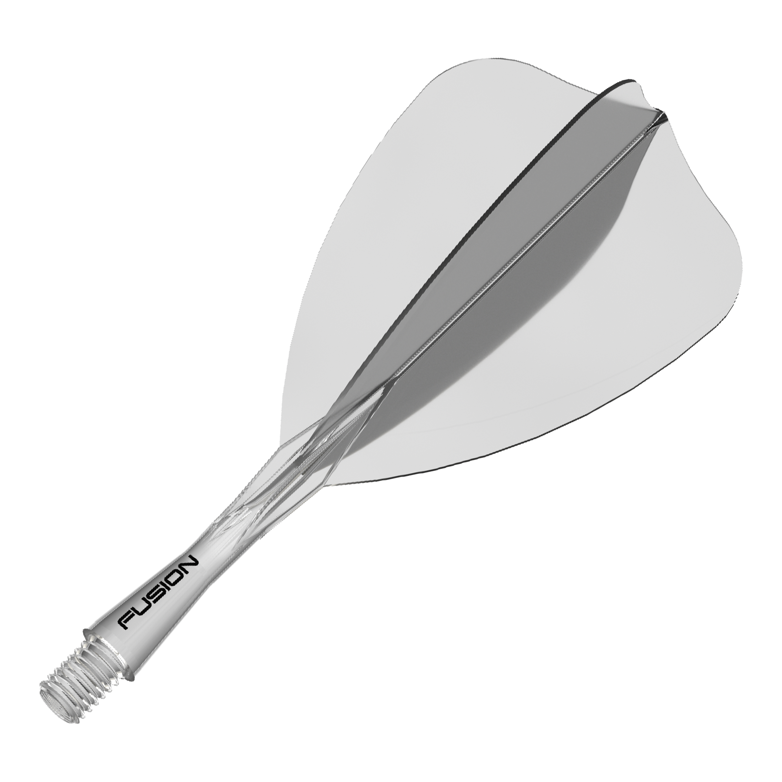 Abgebildet ist ein Winmau Fusion Flight Shaft System Arrow, klar und 22mm. Dieses Zubehör ist für das Spiel mit Dartpfeilen gedacht.